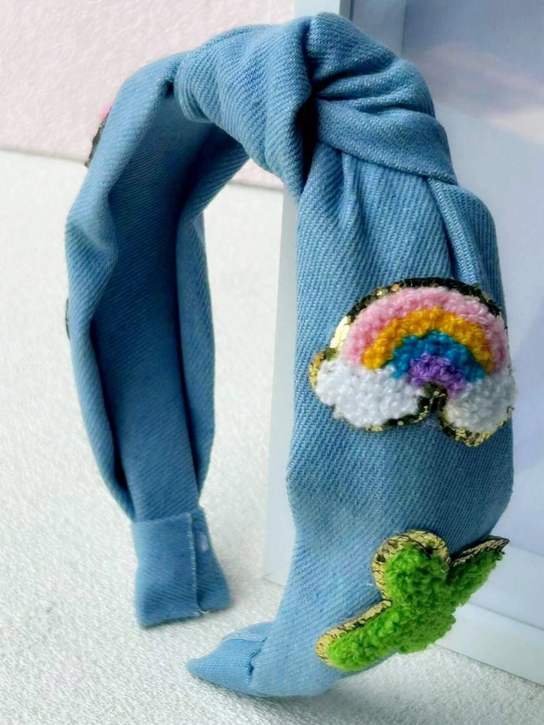 Light Denim Chenille Patch Headband - Twinkle Twinkle Little One