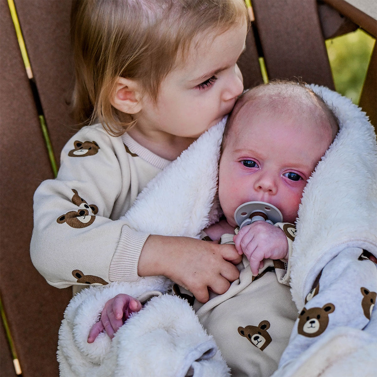 Teddy Bear Face Print Snowdrift Layette Blanket - Malt - Twinkle Twinkle Little One