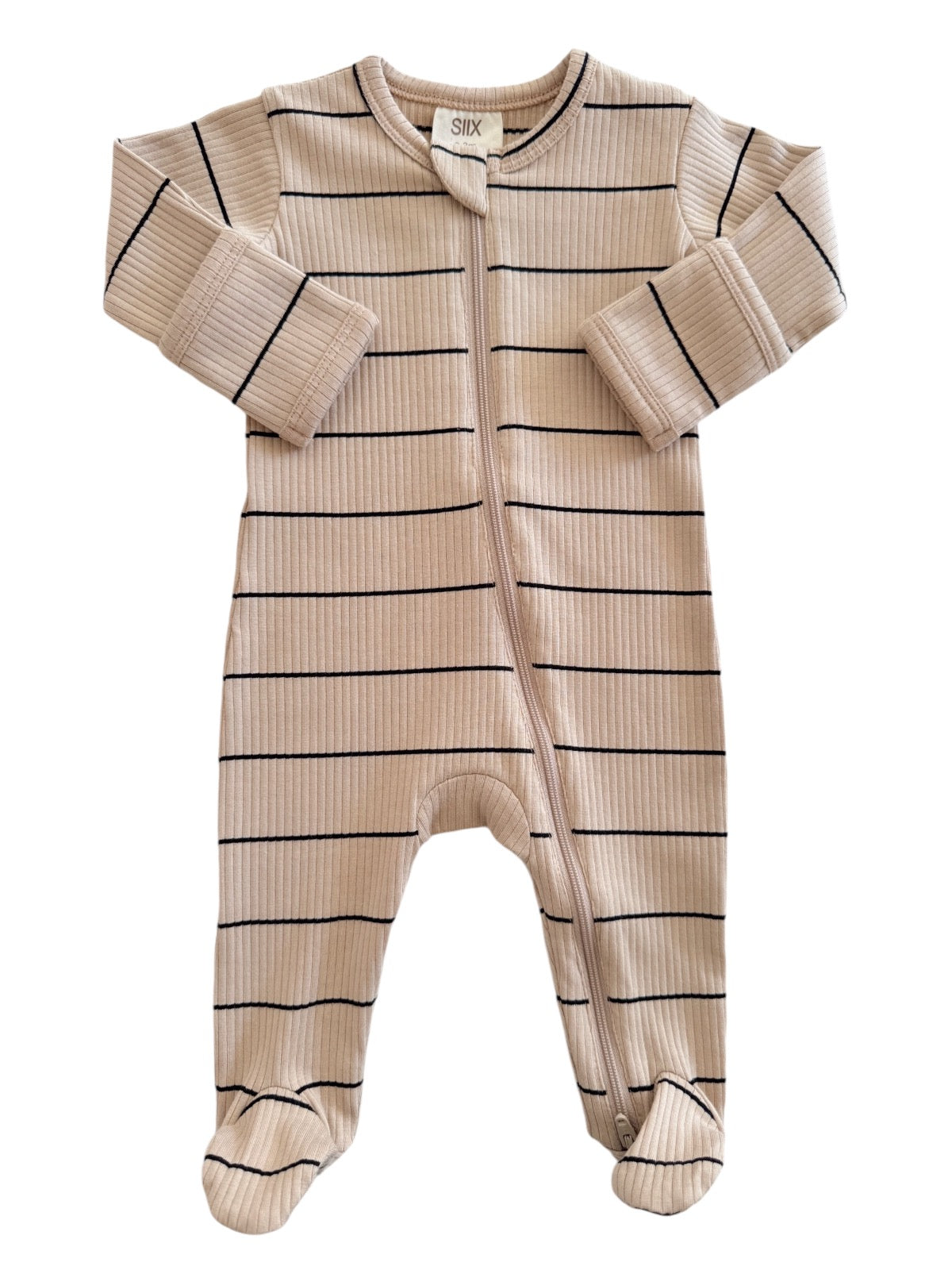 Tan & Black Stripe Organic Ribbed Footie - Twinkle Twinkle Little One