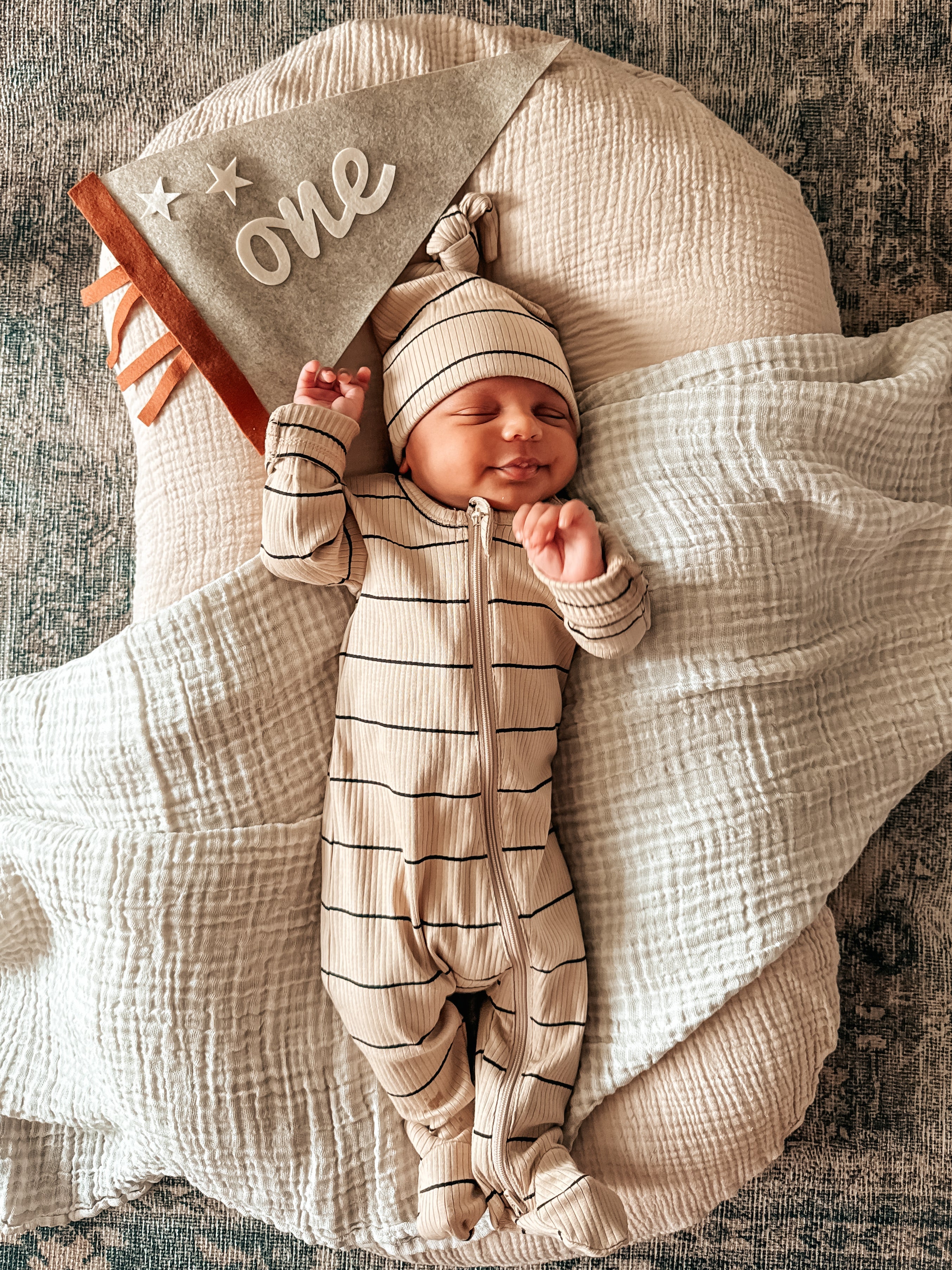 Tan & Black Stripe Organic Ribbed Footie - Twinkle Twinkle Little One