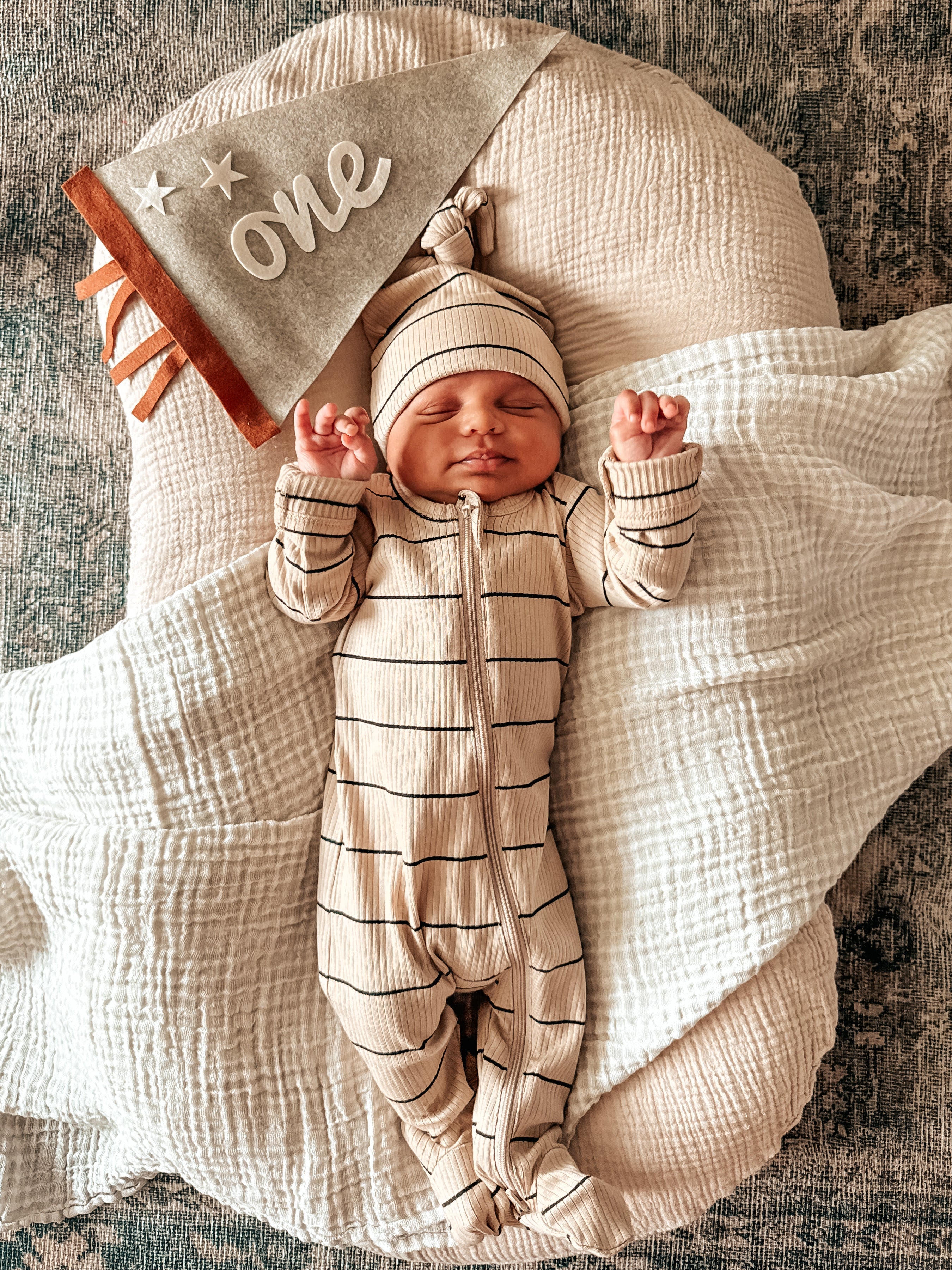 Tan & Black Stripe Organic Ribbed Footie - Twinkle Twinkle Little One