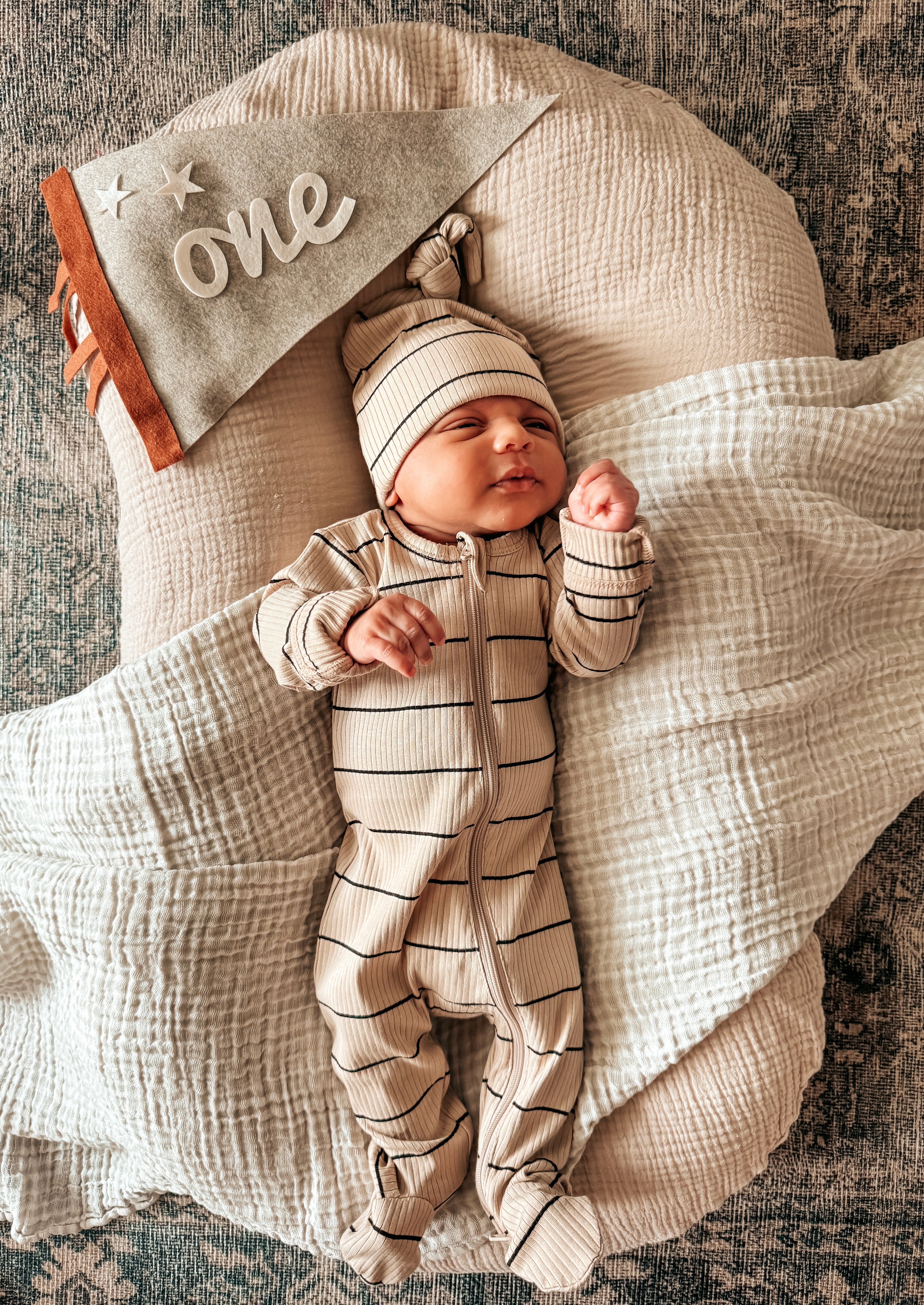 Tan & Black Stripe Organic Ribbed Footie - Twinkle Twinkle Little One