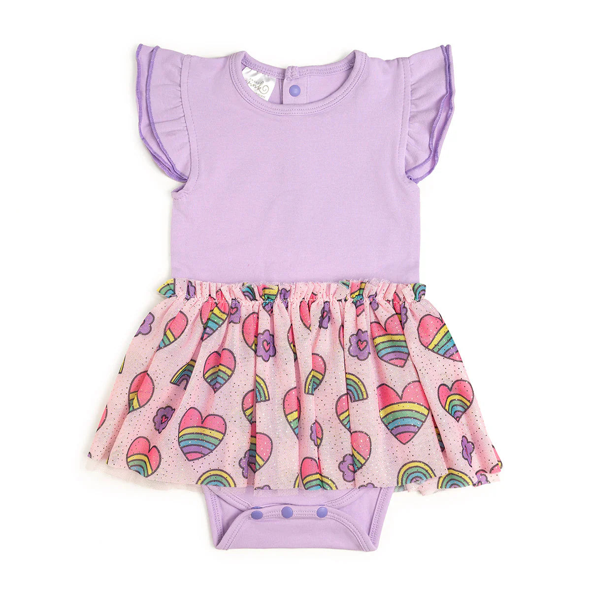 Rainbow Heart Short Sleeve Tutu Bodysuit - Twinkle Twinkle Little One