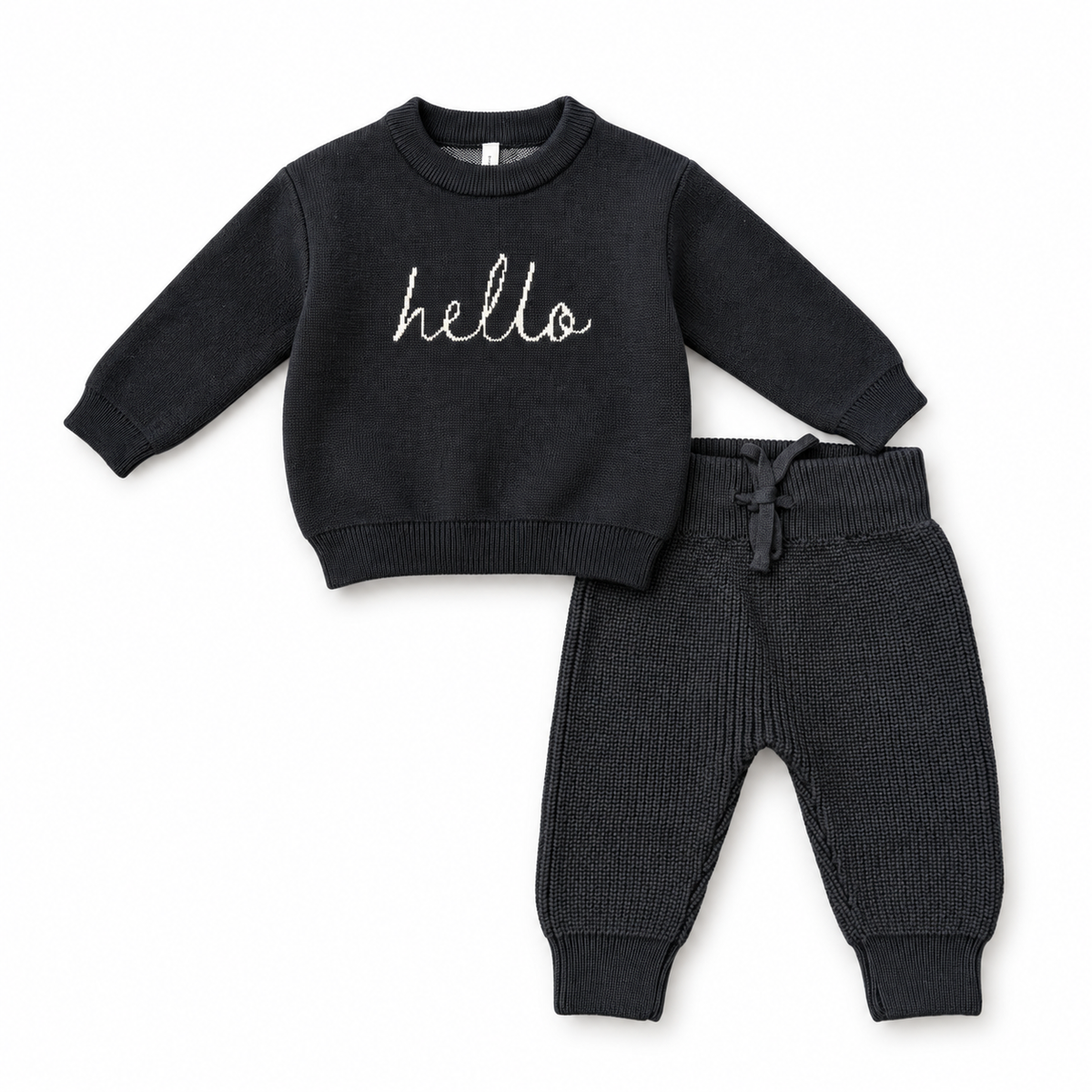 Baby Hello Knit Sweater & Pants Set - Charcoal
