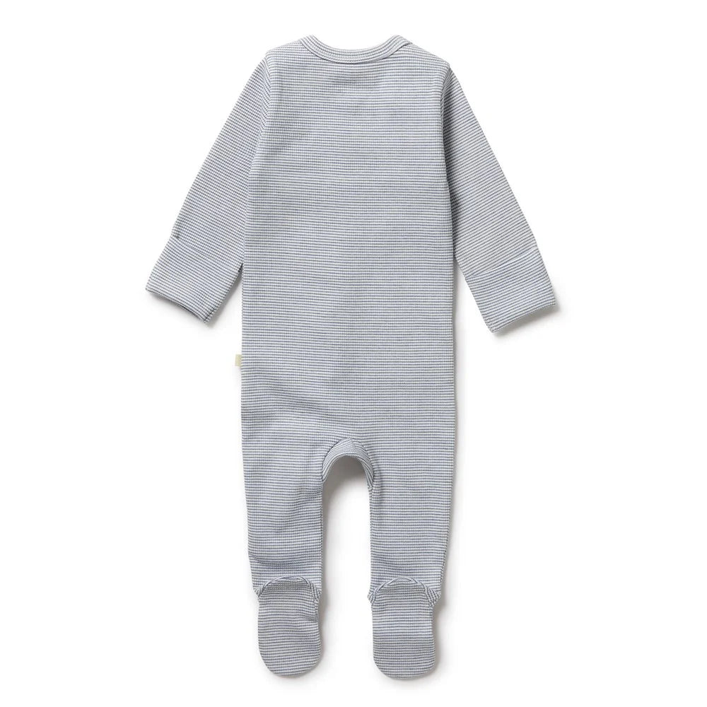 Organic Stripe Rib Zipsuit with Feet - Raindrop - Twinkle Twinkle Little One