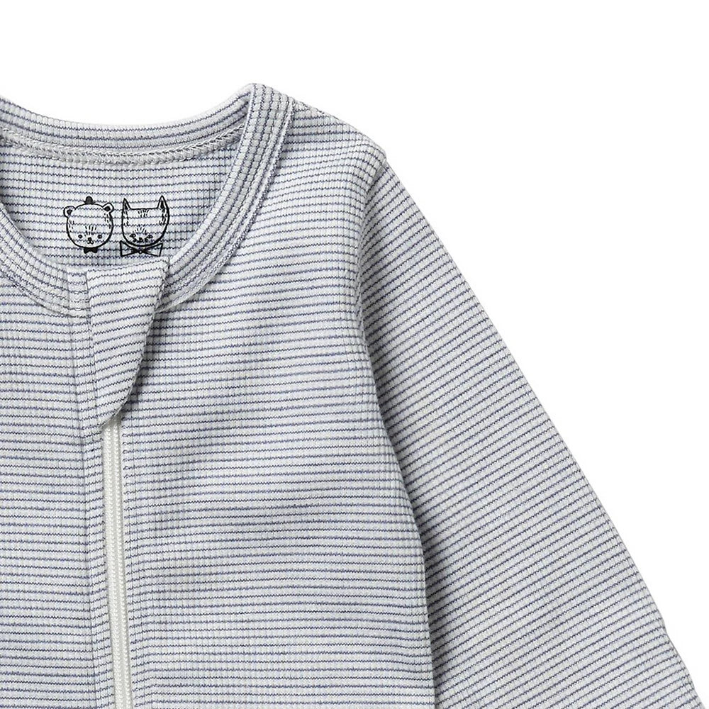 Organic Stripe Rib Zipsuit with Feet - Raindrop - Twinkle Twinkle Little One