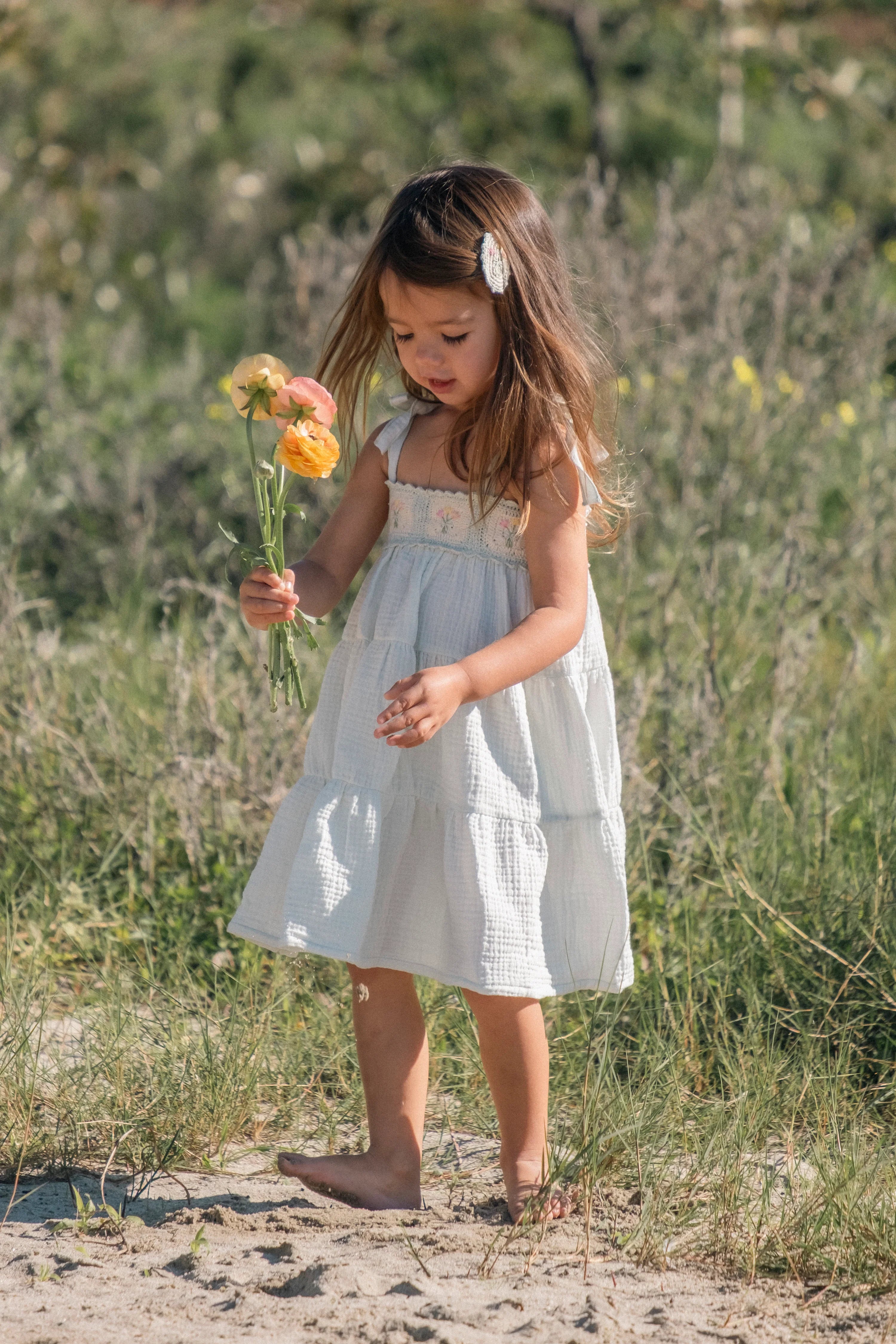 Crochet Dress in Blue Bouquet