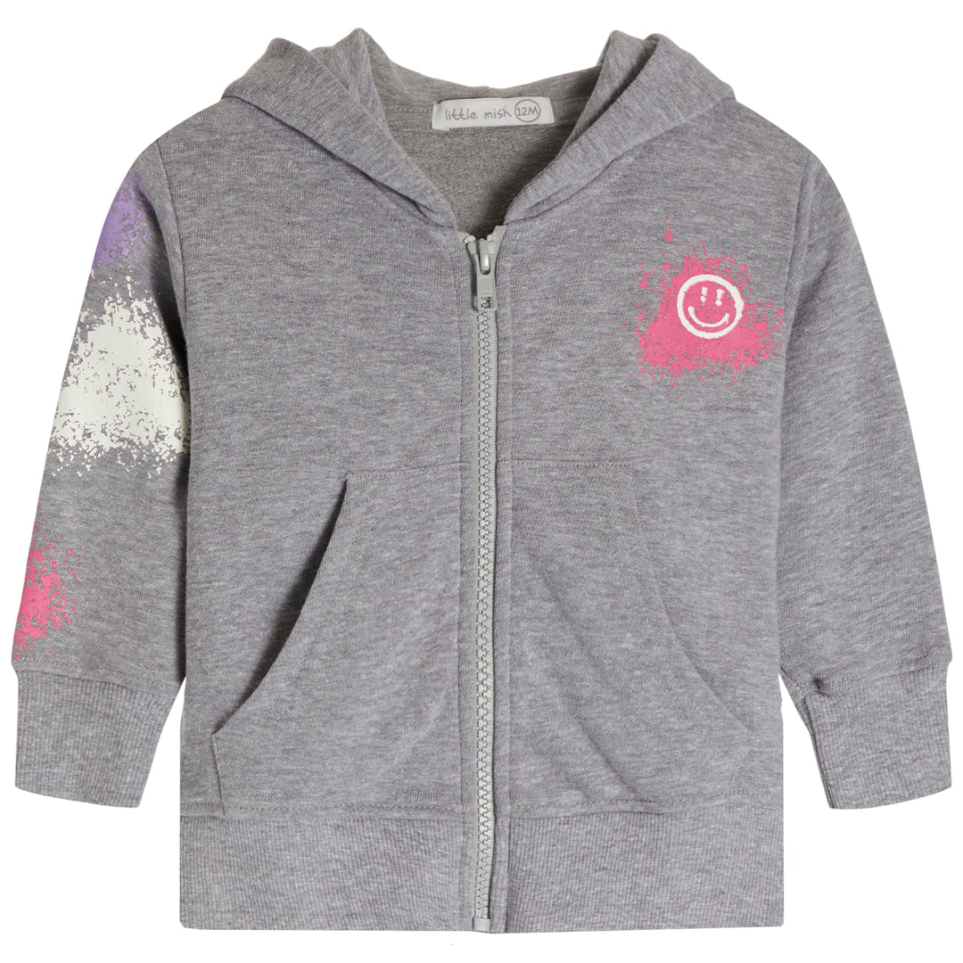 Little Mish Happy Girl Graffiti Zip Hoody - Heather - Twinkle Twinkle Little One
