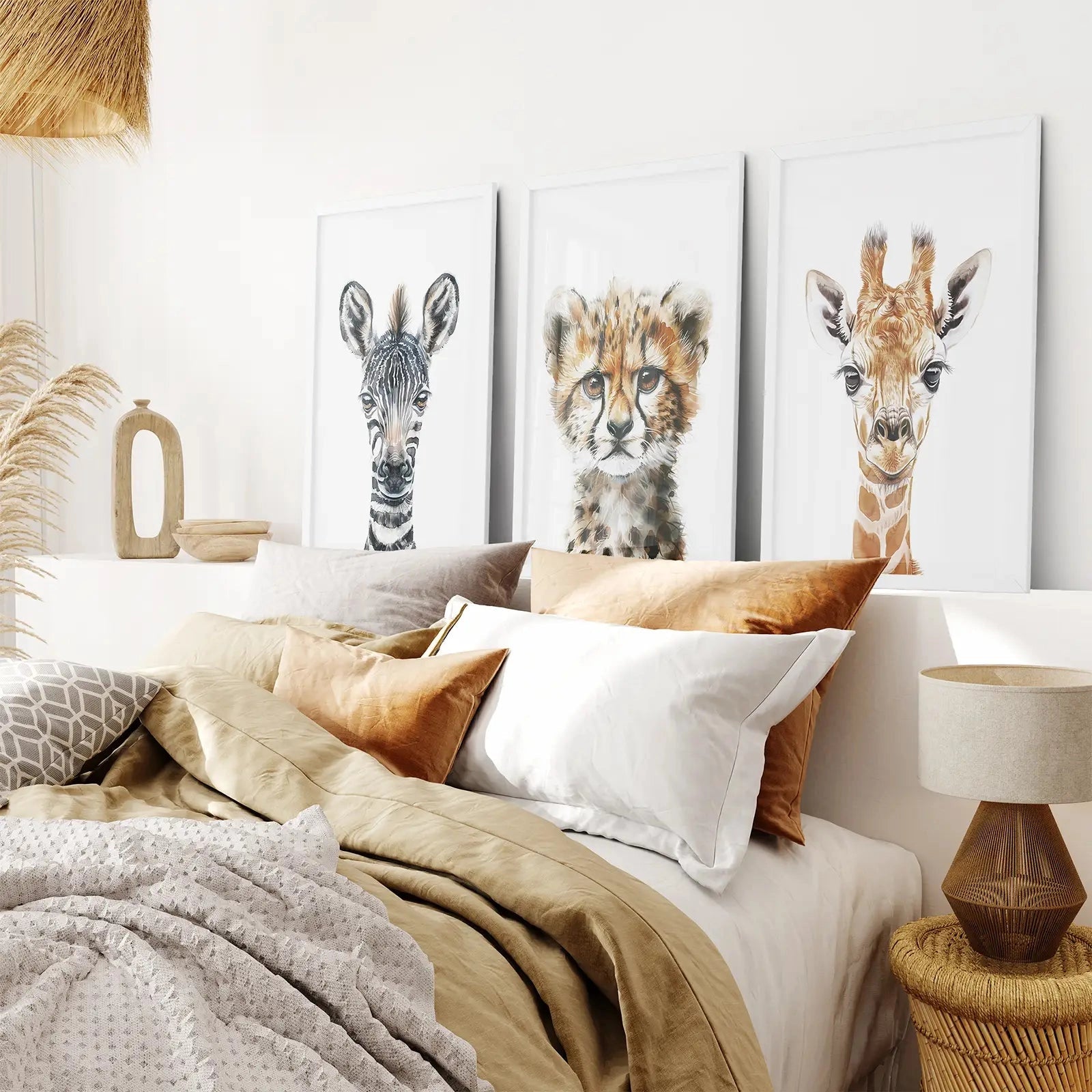 Thin Framed Safari Nursery Art Prints: Zebra, Leopard, Giraffe - Set of 3