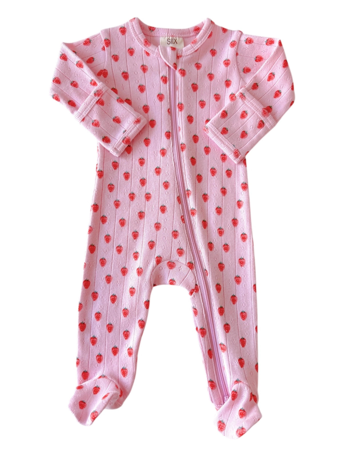 Pink Strawberry Organic Pointelle 2-Way Zip Footie - Twinkle Twinkle Little One