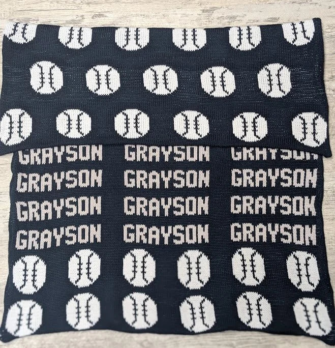 Repeating Name Baseball Double Cotton Knit Blanket
