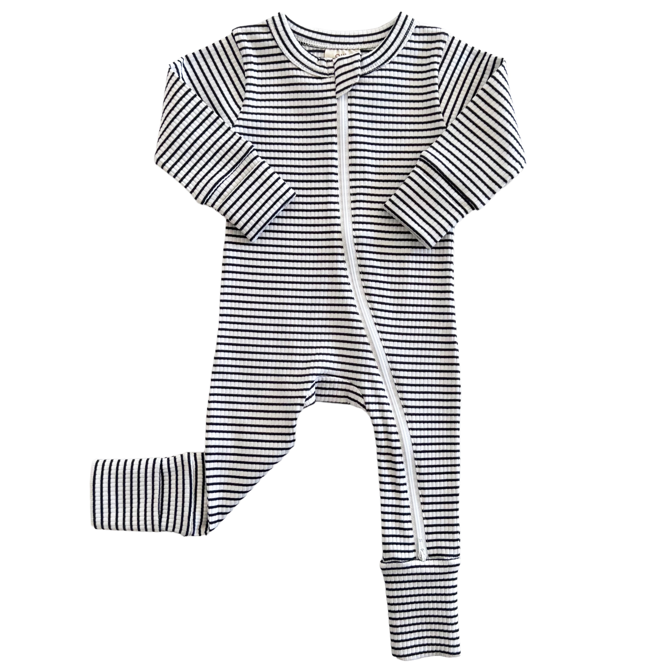 Black Stripe Organic Ribbed 2-Way Zip Romper - Twinkle Twinkle Little One