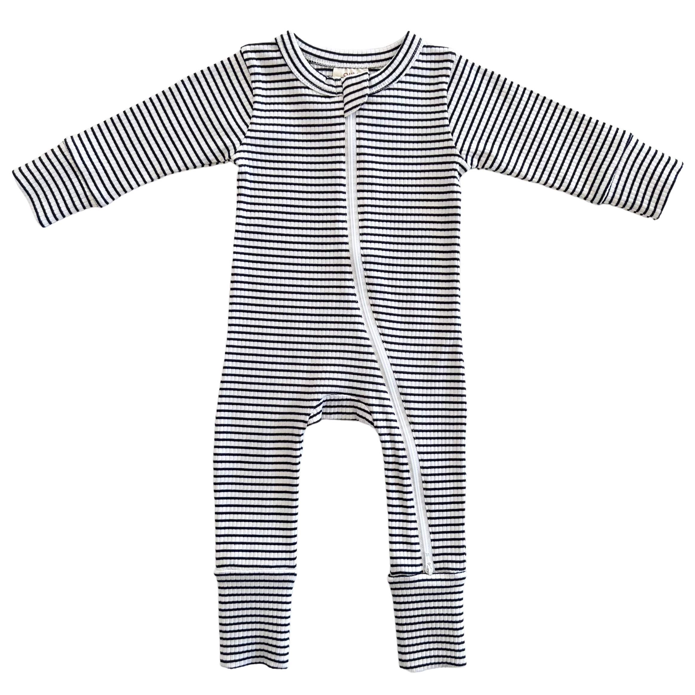 Black Stripe Organic Ribbed 2-Way Zip Romper - Twinkle Twinkle Little One