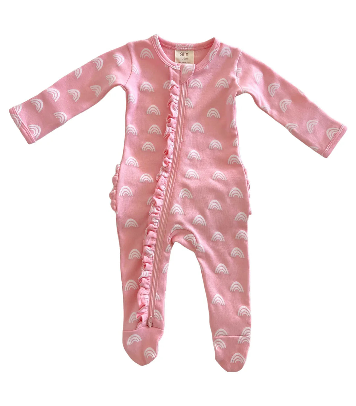Blush Rainbow Organic Frill Zip Footie - Twinkle Twinkle Little One