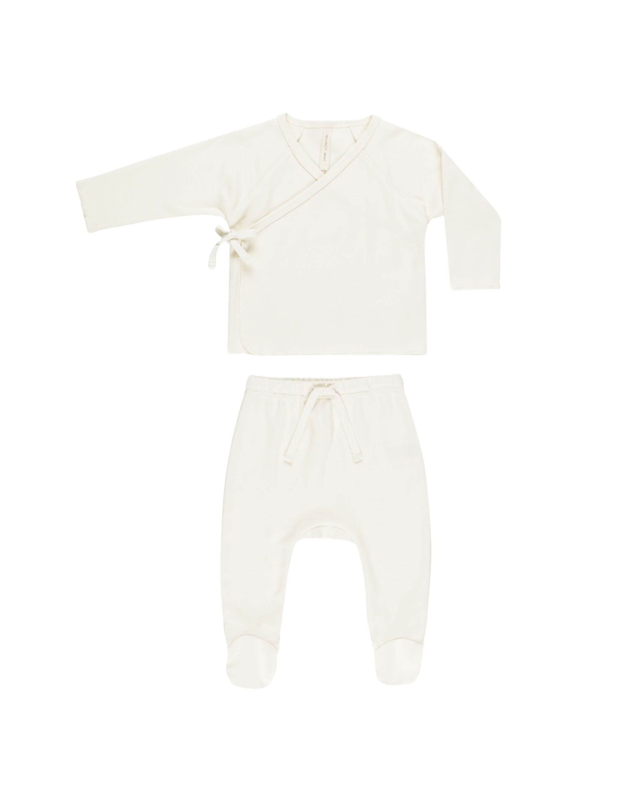 Newborn Wrap Top + Footed Pant Set - Ivory - Twinkle Twinkle Little One