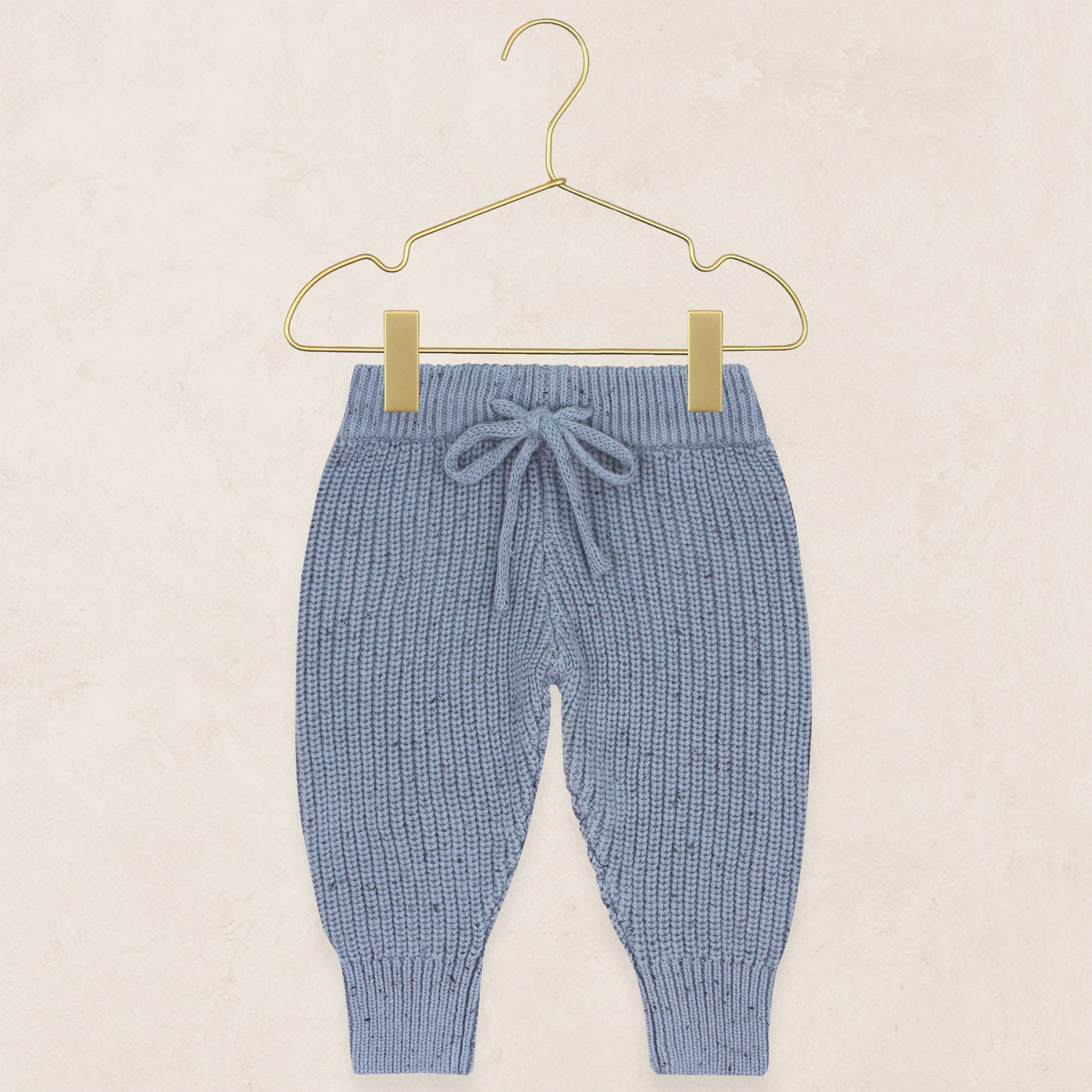 Cadet Sparkle knit chunky jogger pants on a gold hanger