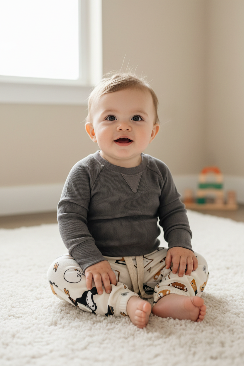 Charcoal Henley Long Sleeve Shirt & Football Jogger Pant Set