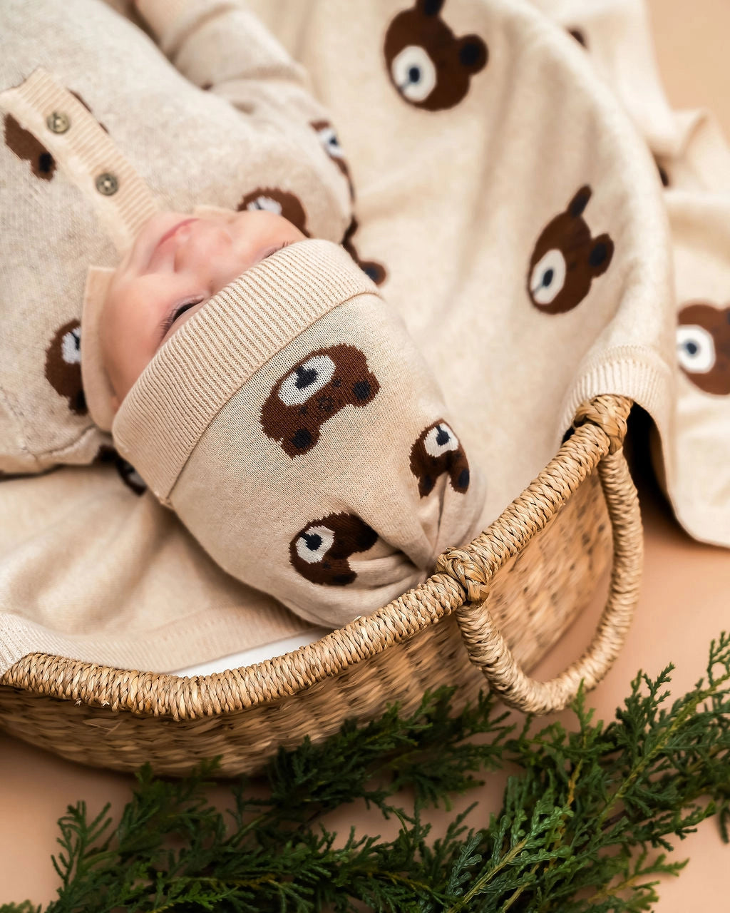 Organic Cotton Bear Sweater Knit Round Baby Beanie Cap - Twinkle Twinkle Little One