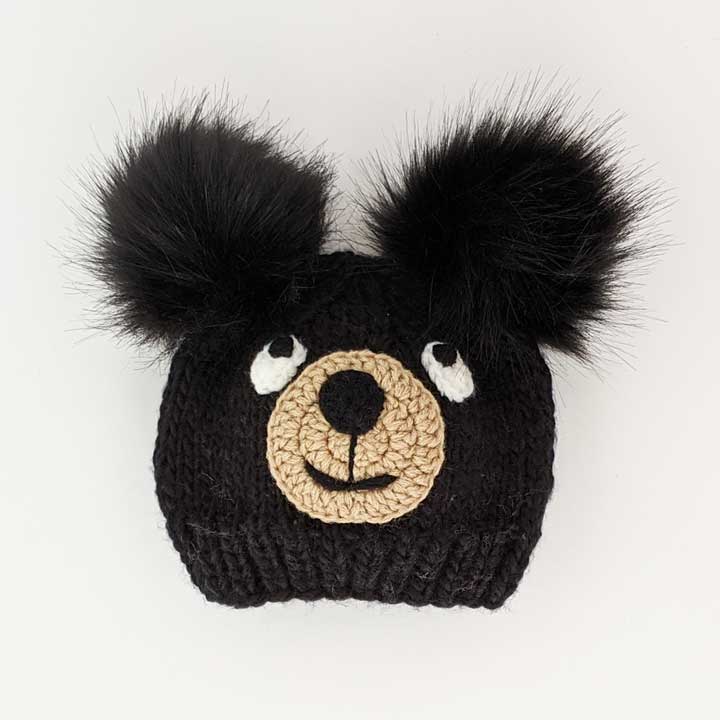 Black Bear Hand Knit Beanie Hat