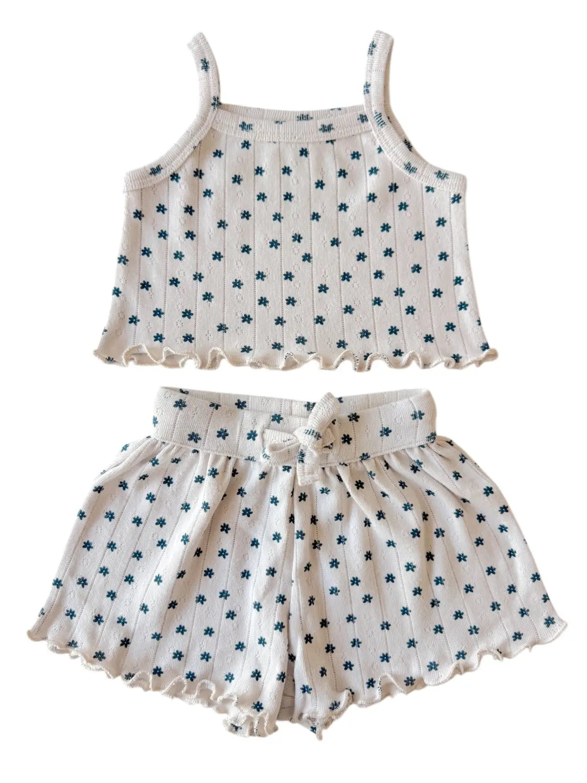 Blue Flower Organic Pointelle Summer Set - Twinkle Twinkle Little One
