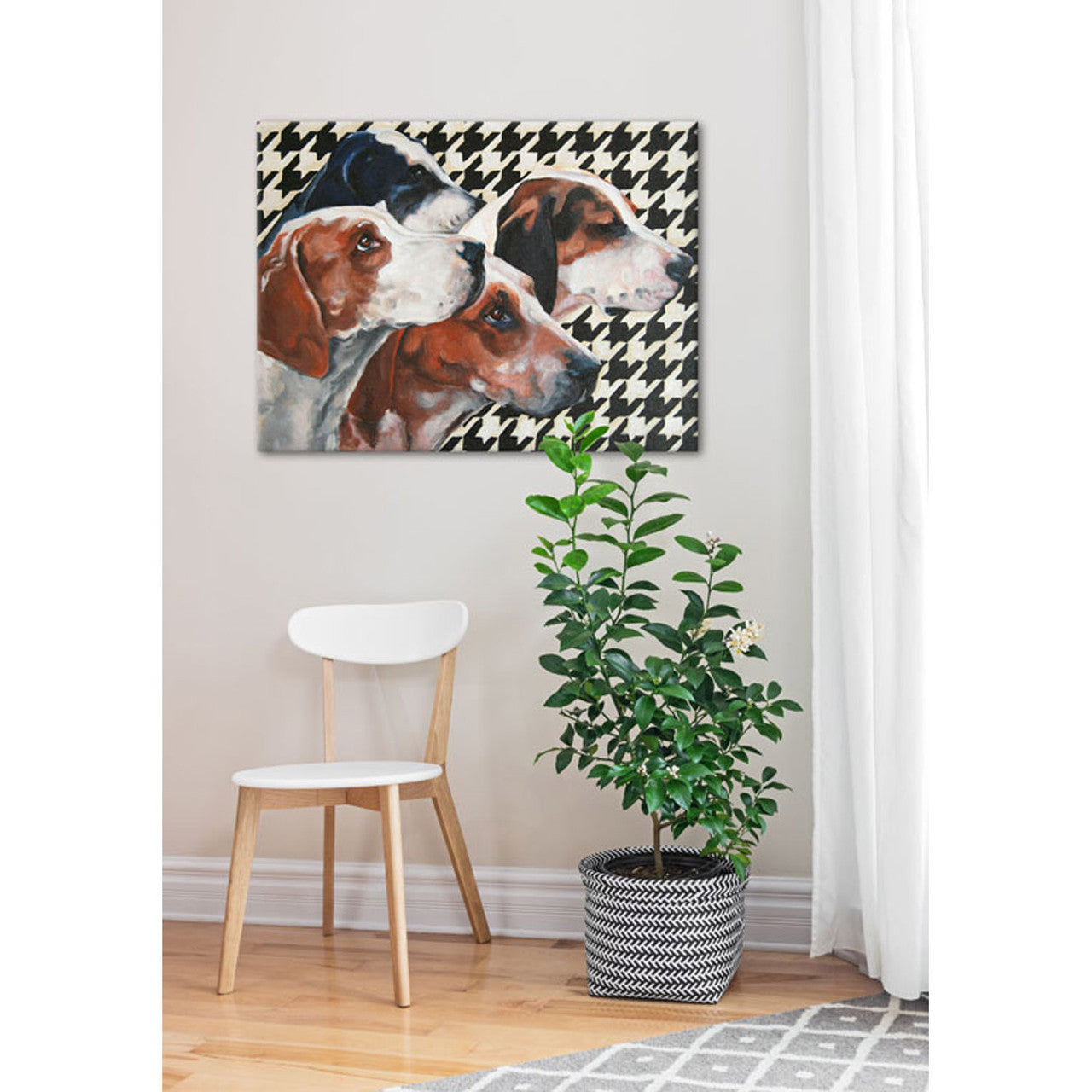 Foxhounds On Houndstooth Stretched Canvas Wall Art - Twinkle Twinkle Little One
