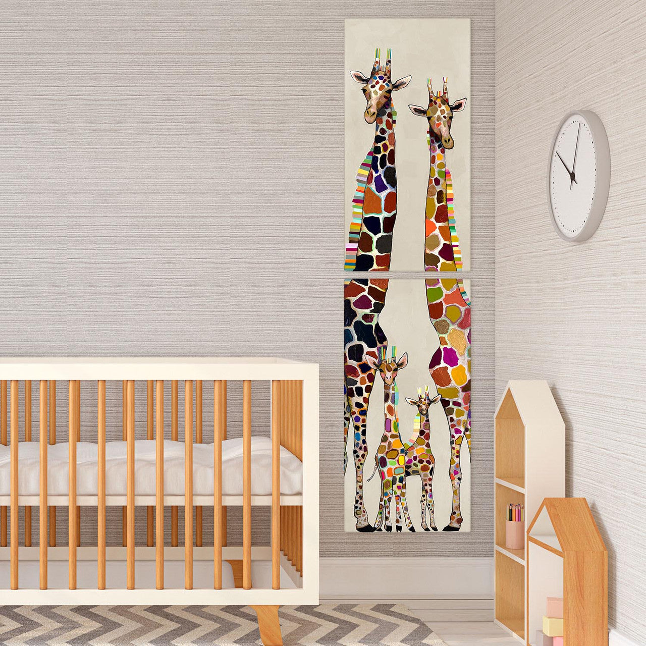 Giraffe Family of Four on Cream - Diptych Stretched Canvas Wall Art - Twinkle Twinkle Little One