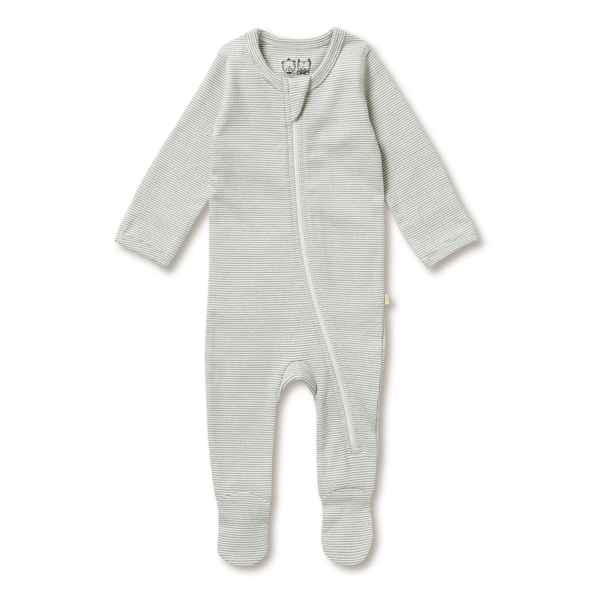 Organic Stripe Rib Zipsuit with Feet - Fern - Twinkle Twinkle Little One