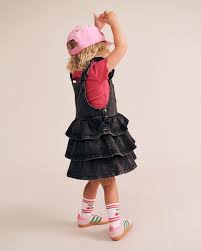 Knit Denim Frill Pinafore - Denim Black