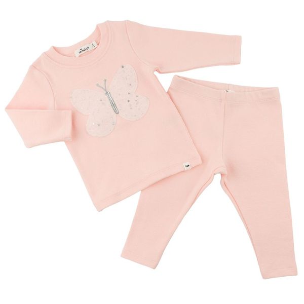 Two Piece Set - Pink Silver-Fleck Tulle Butterfly Applique - Pale Pink - Twinkle Twinkle Little One