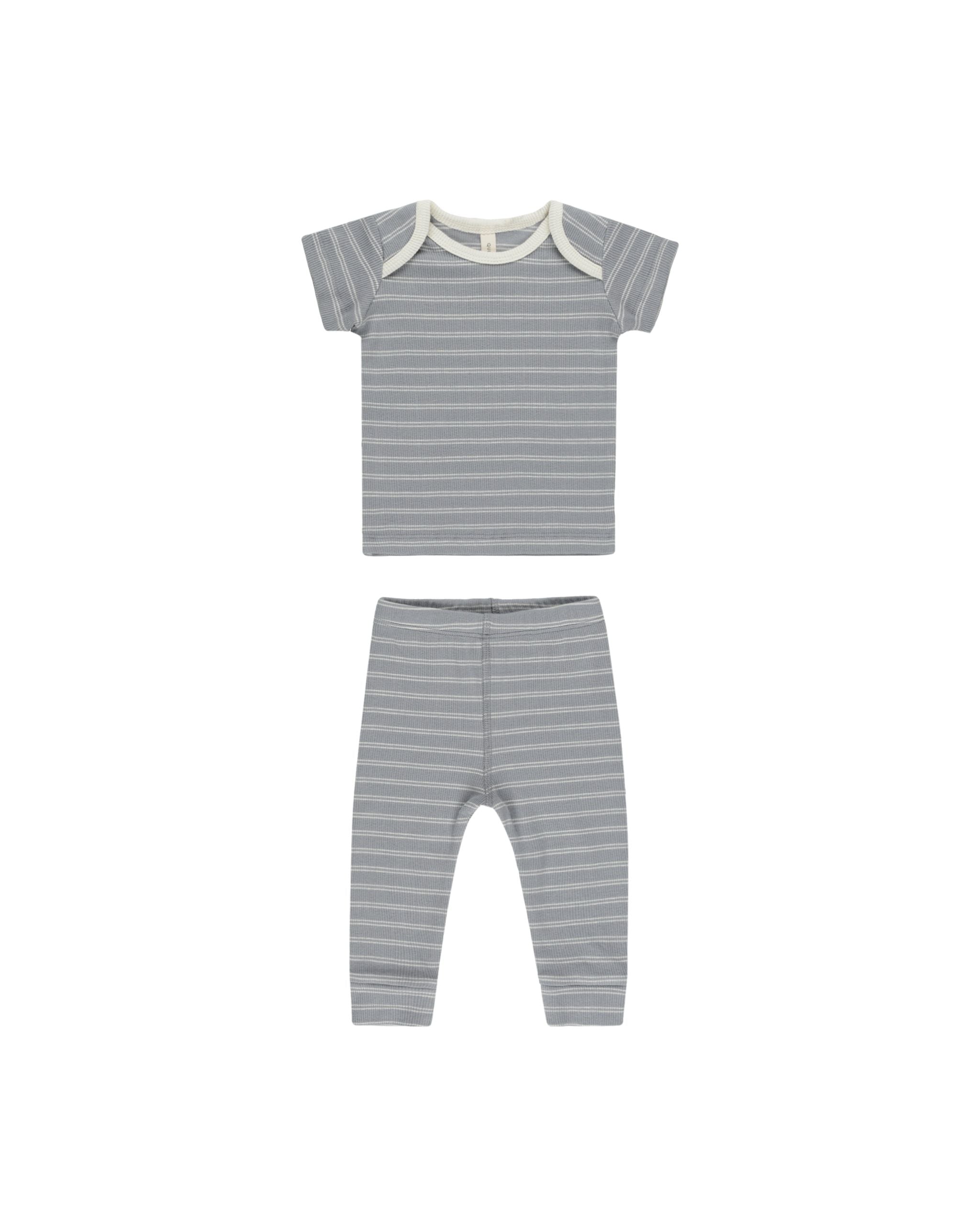 Ribbed Short Sleeve Tee + Legging Set - Blue Pinstripe - Twinkle Twinkle Little One