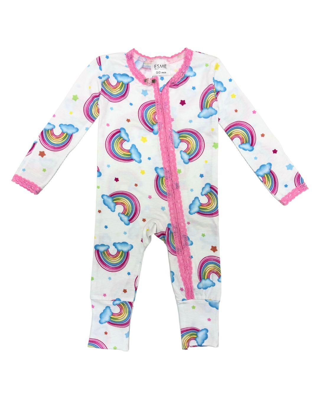 Rainbow & Stars Lace Trim Flip-Footie - Twinkle Twinkle Little One
