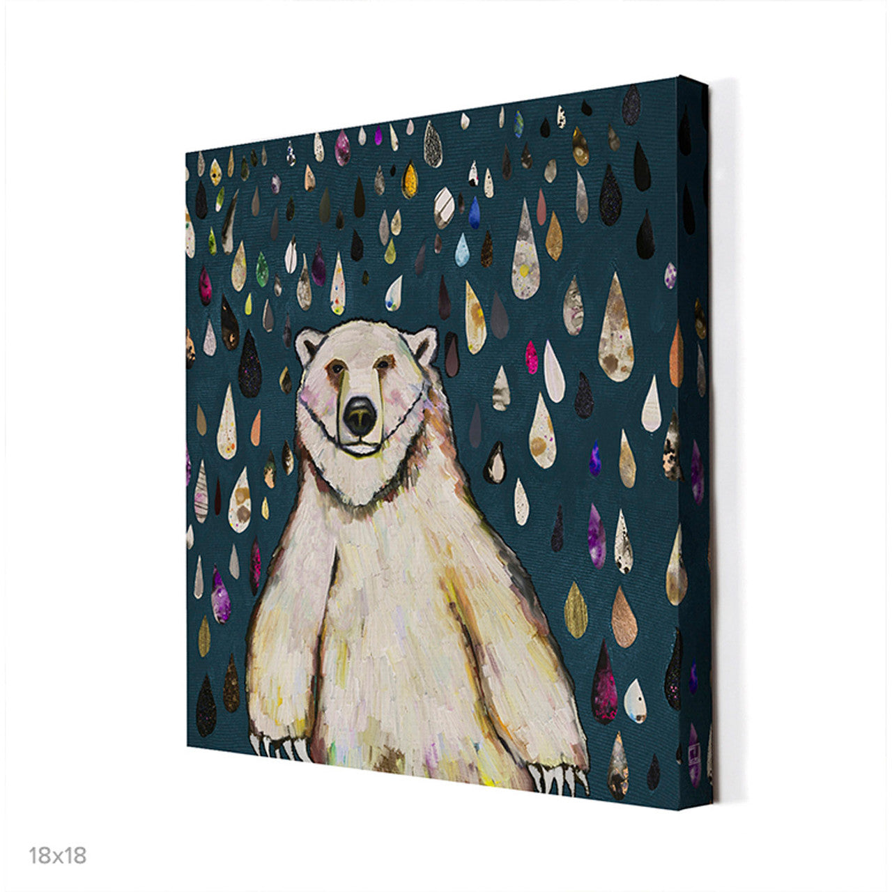 Polar Bear Raindrops Stretched Canvas Wall Art - Twinkle Twinkle Little One