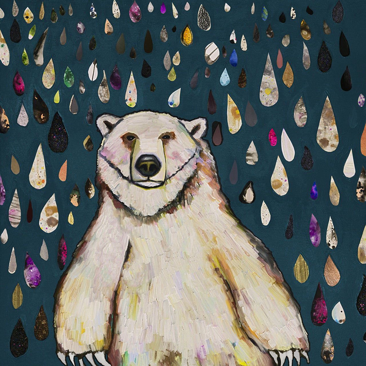 Polar Bear Raindrops Stretched Canvas Wall Art - Twinkle Twinkle Little One