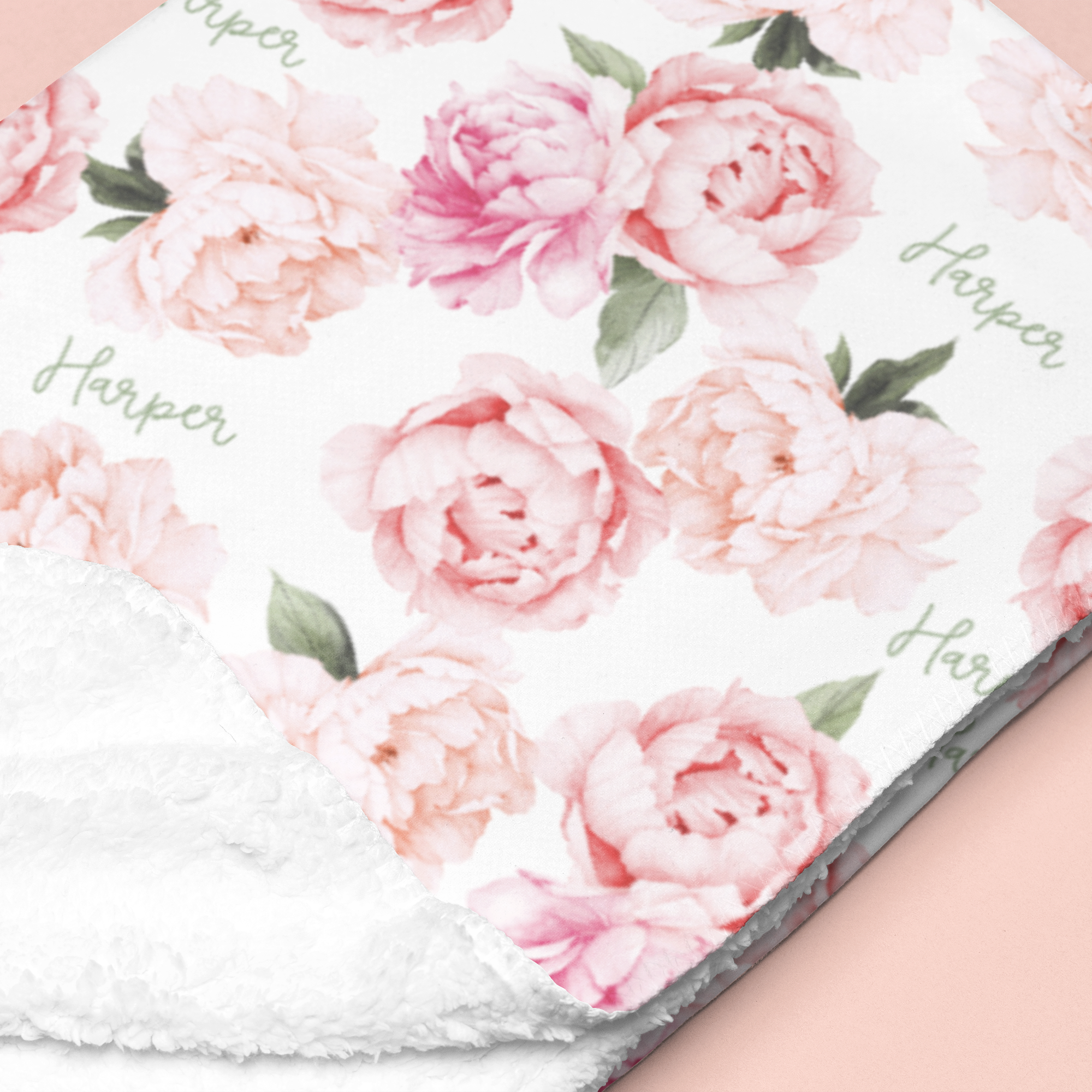 Sugar + Maple Sherpa-Lined Personalized Blanket | Peonies - Twinkle Twinkle Little One
