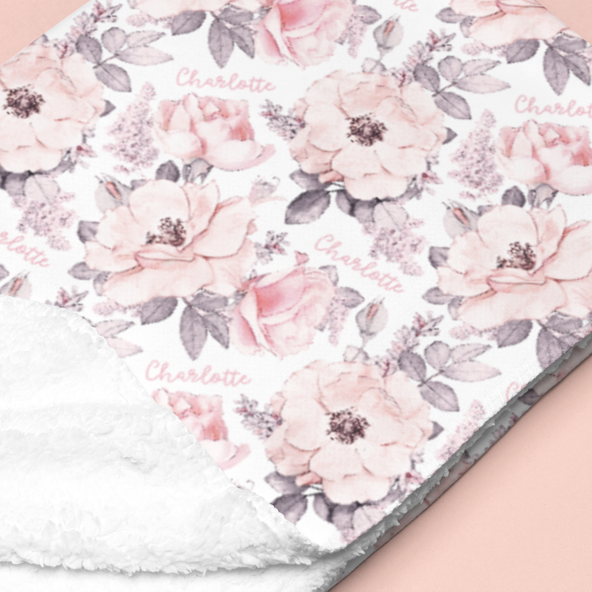 Sugar + Maple Sherpa-Lined Personalized Blanket | Wallpaper Floral - Twinkle Twinkle Little One