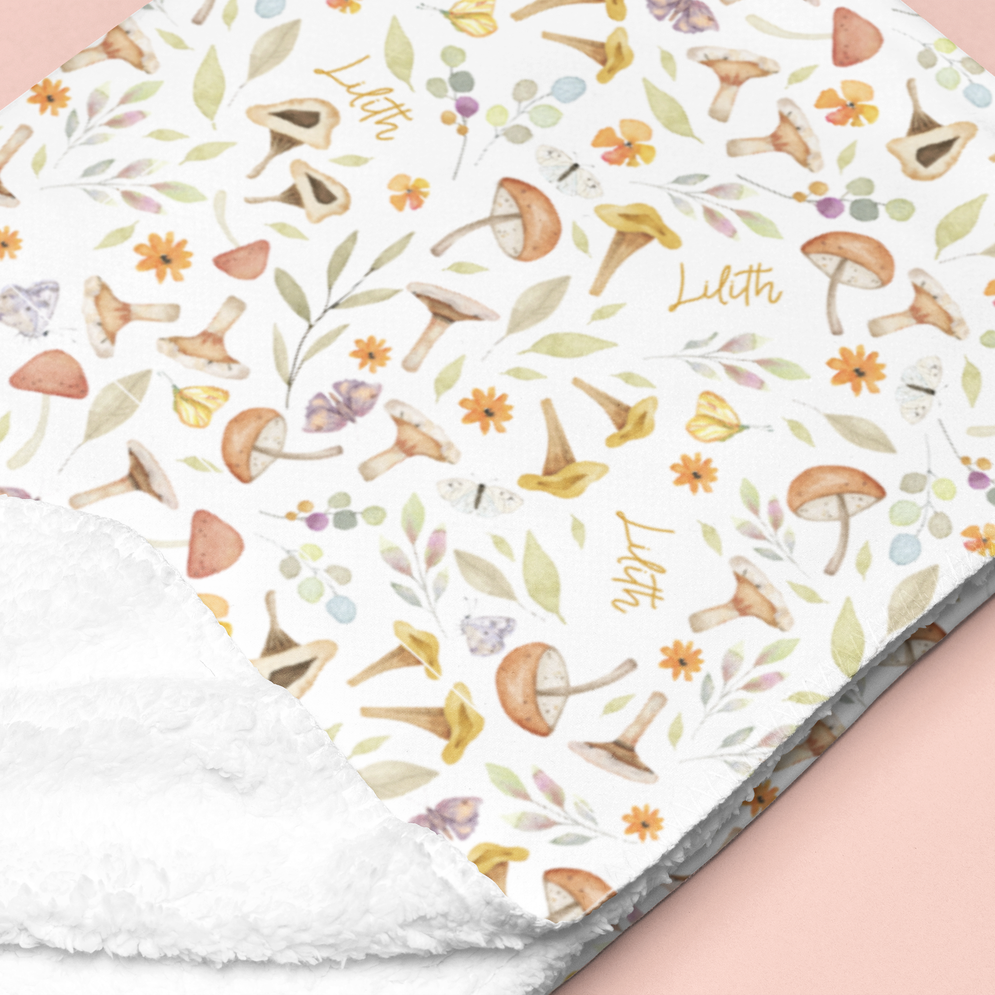 Sugar + Maple Sherpa-Lined Personalized Blanket | Whimsical Mushroom - Twinkle Twinkle Little One