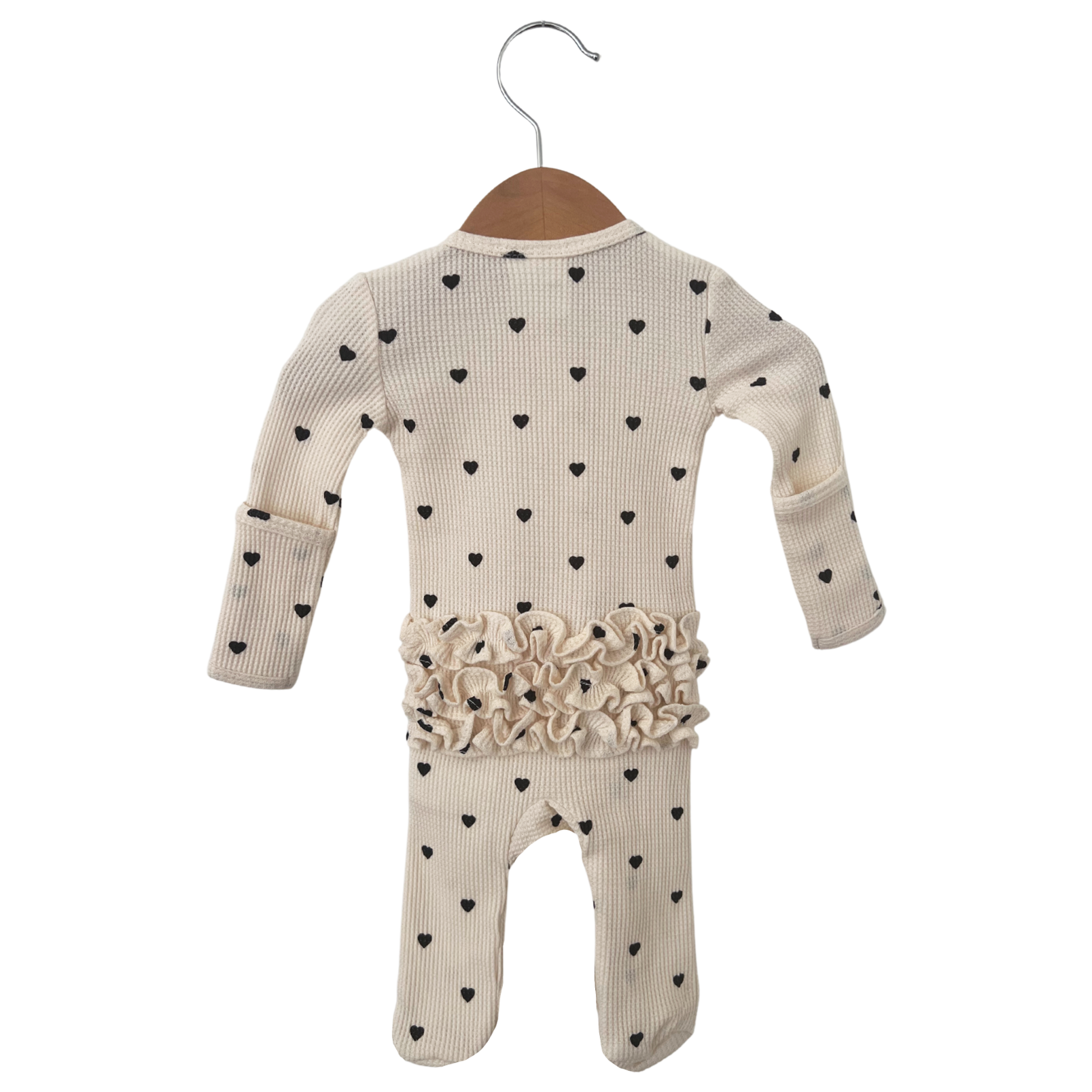 Organic Waffle Ruffle Zip Footie - Black Heart - Twinkle Twinkle Little One