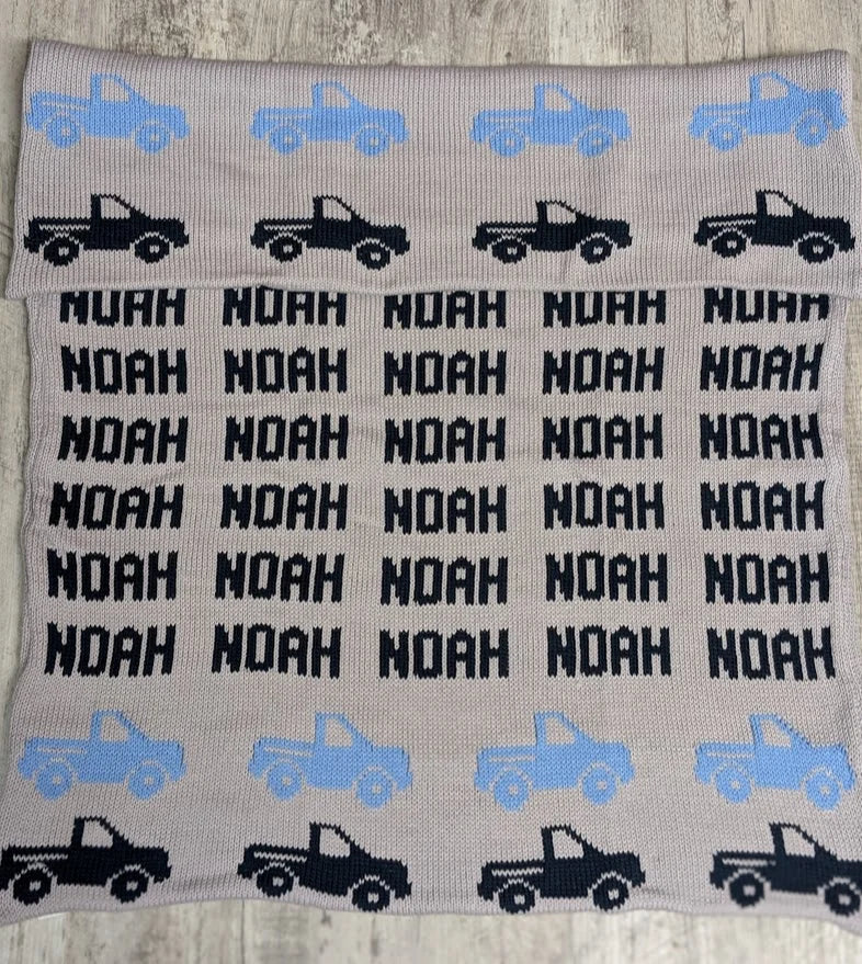 Repeating Name Trucks Double Cotton Knit Blanket