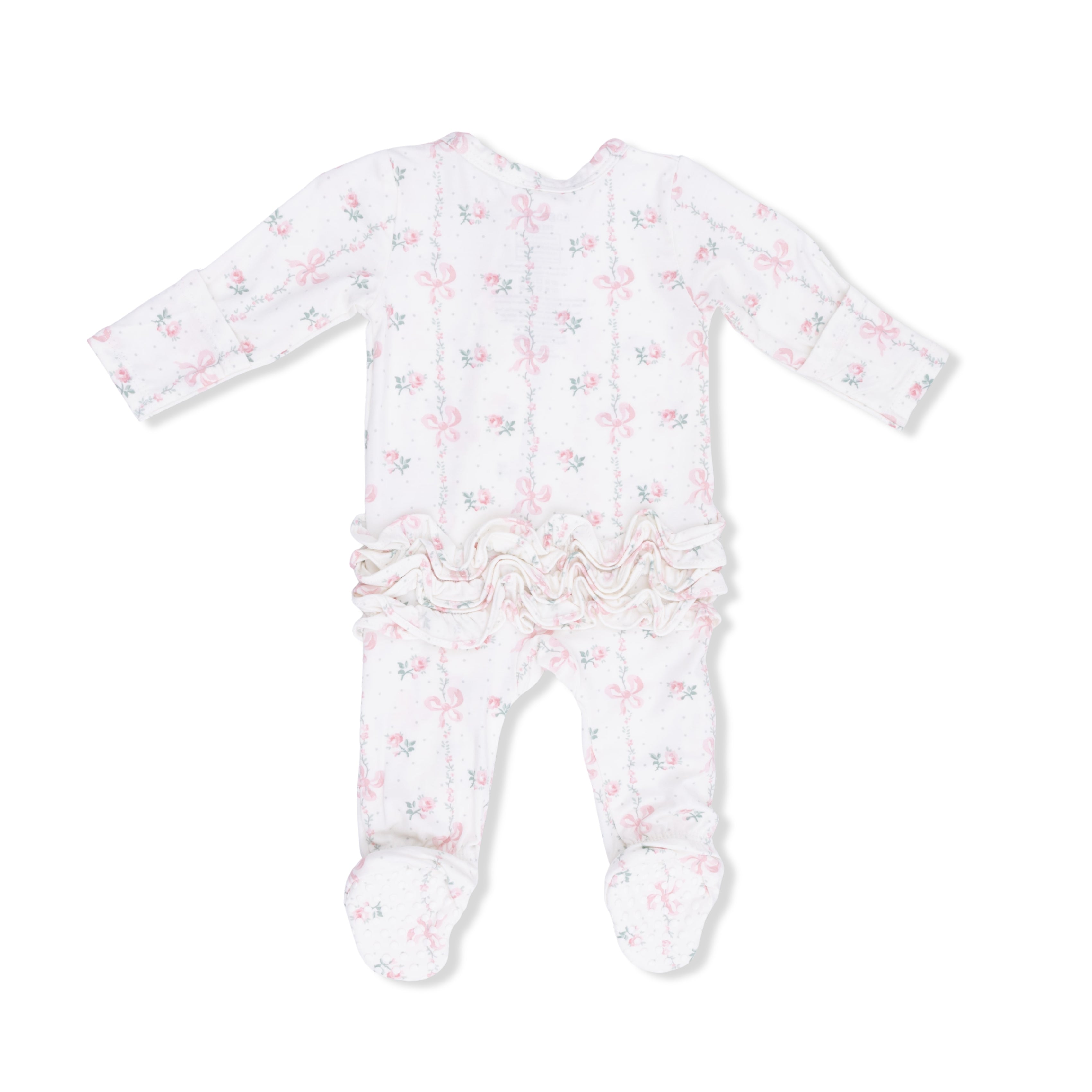 Dainty Buds and Bows 2 Way Ruffle Back Zipper Footie