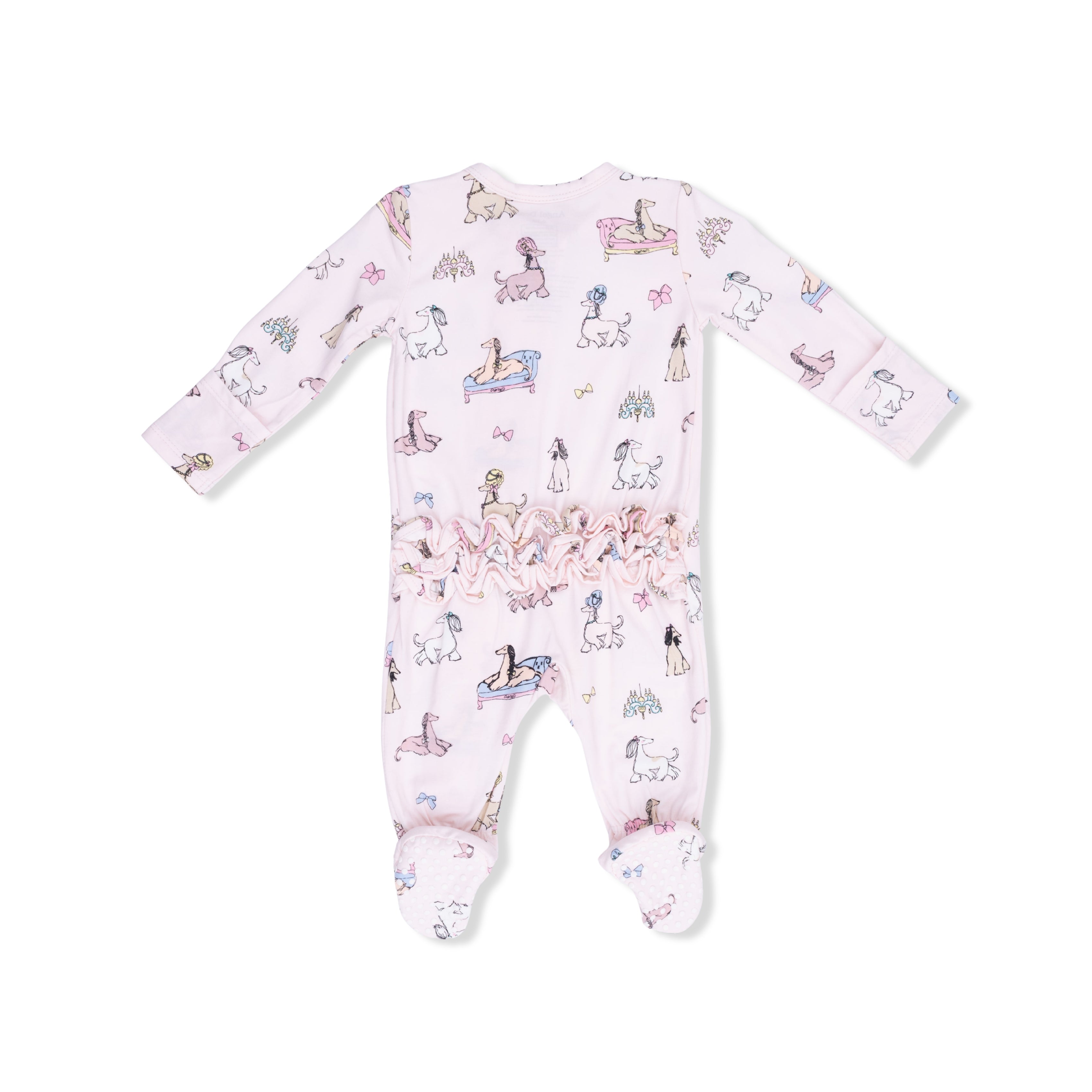 Fancy Hounds with Bows 2 Way Ruffle Back Zipper Footie
