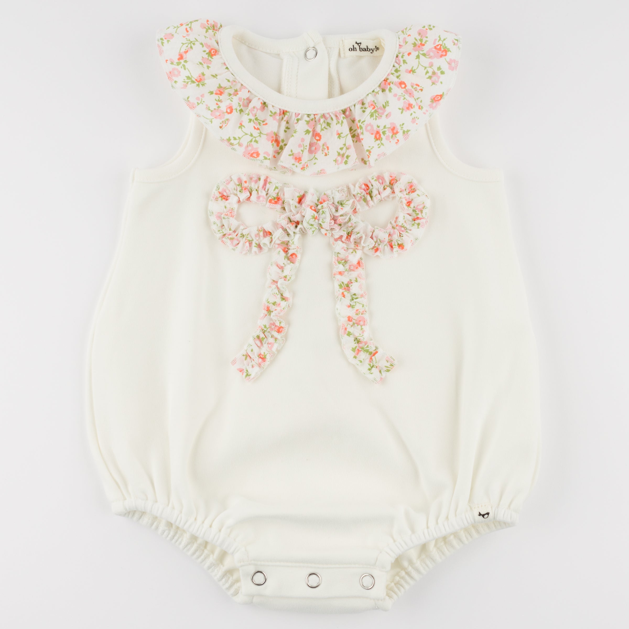 Baby romper with floral pattern on a white background