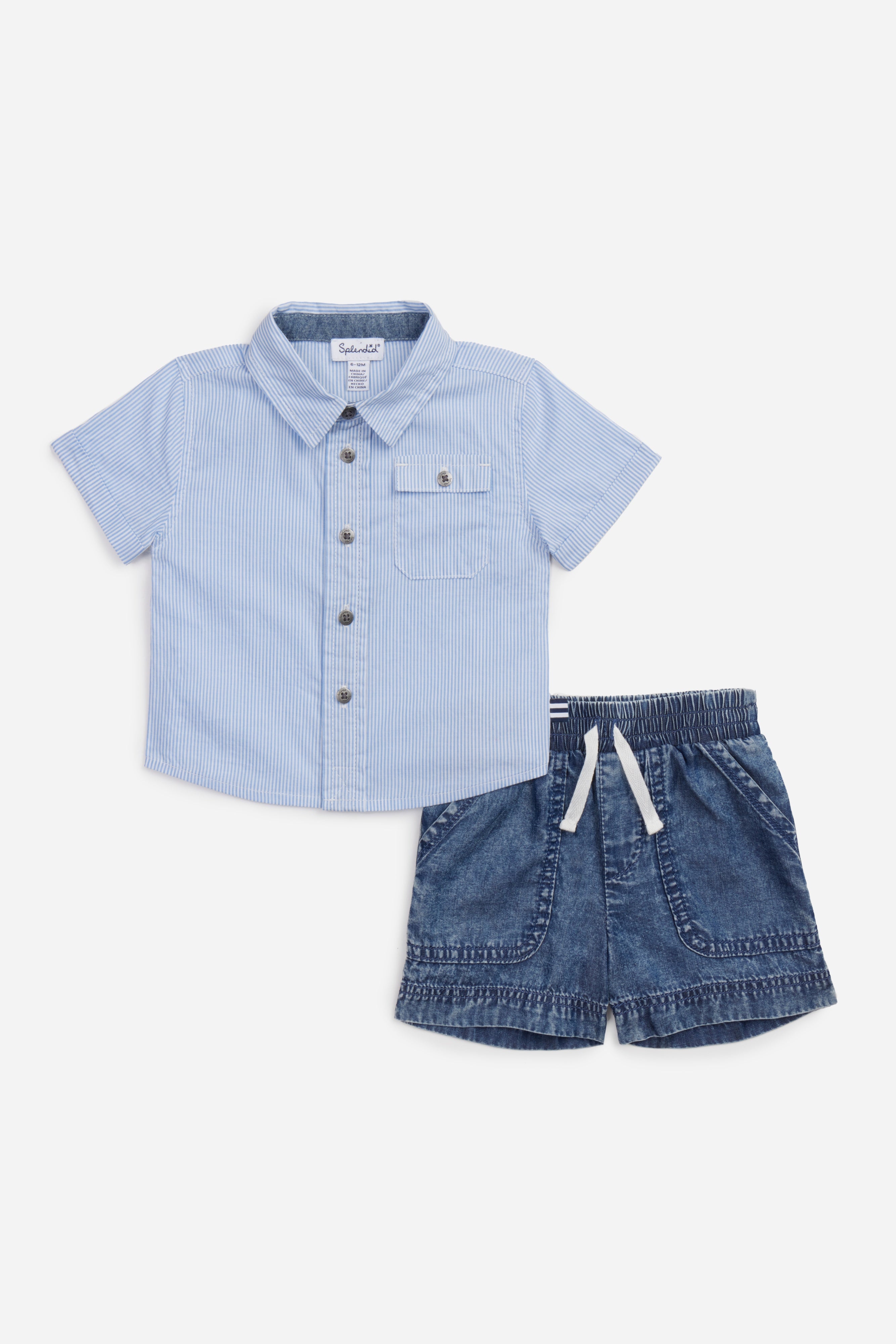 Infant Boy Beach Button Down Shirt Set