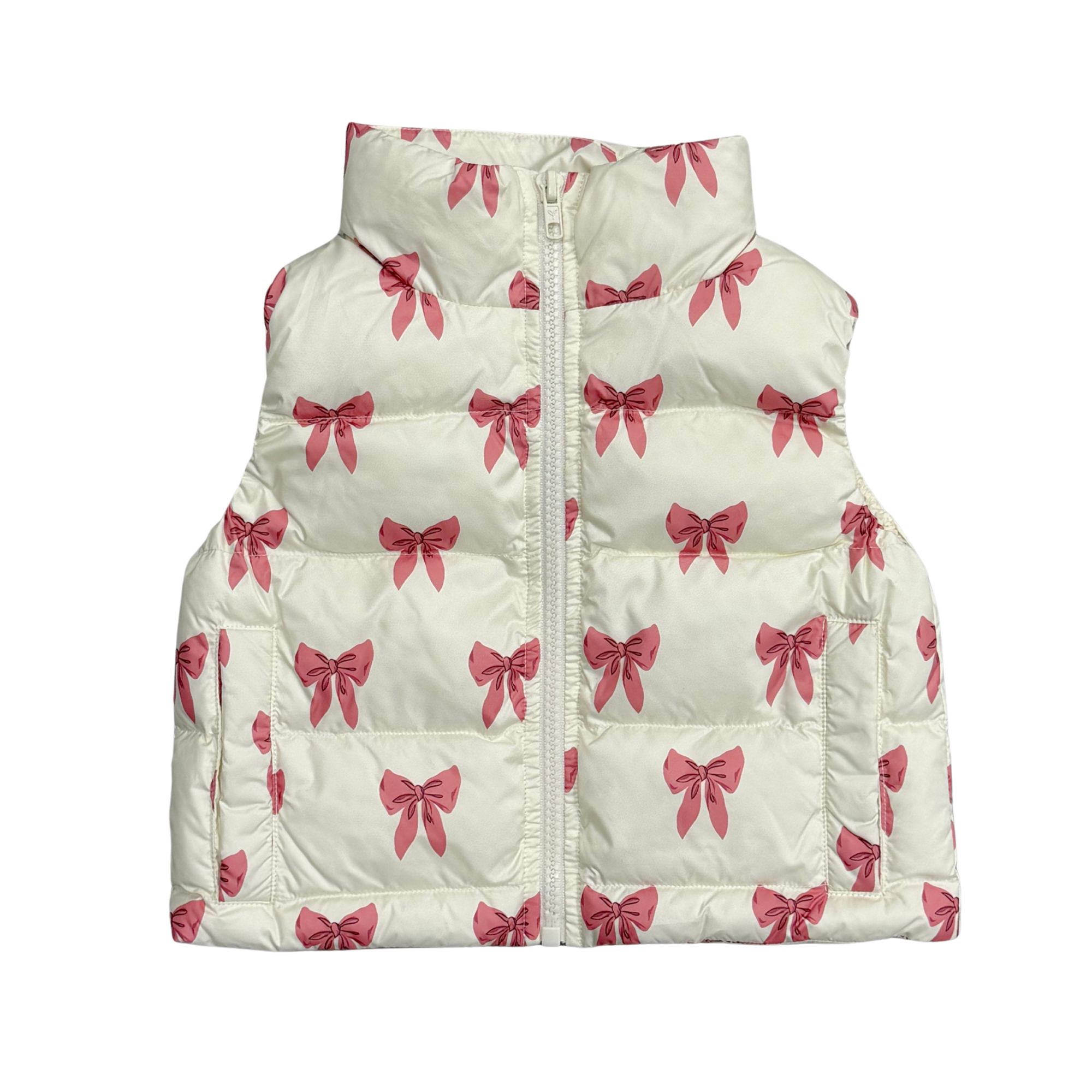 Rose Elegance Bow Puffer Vest