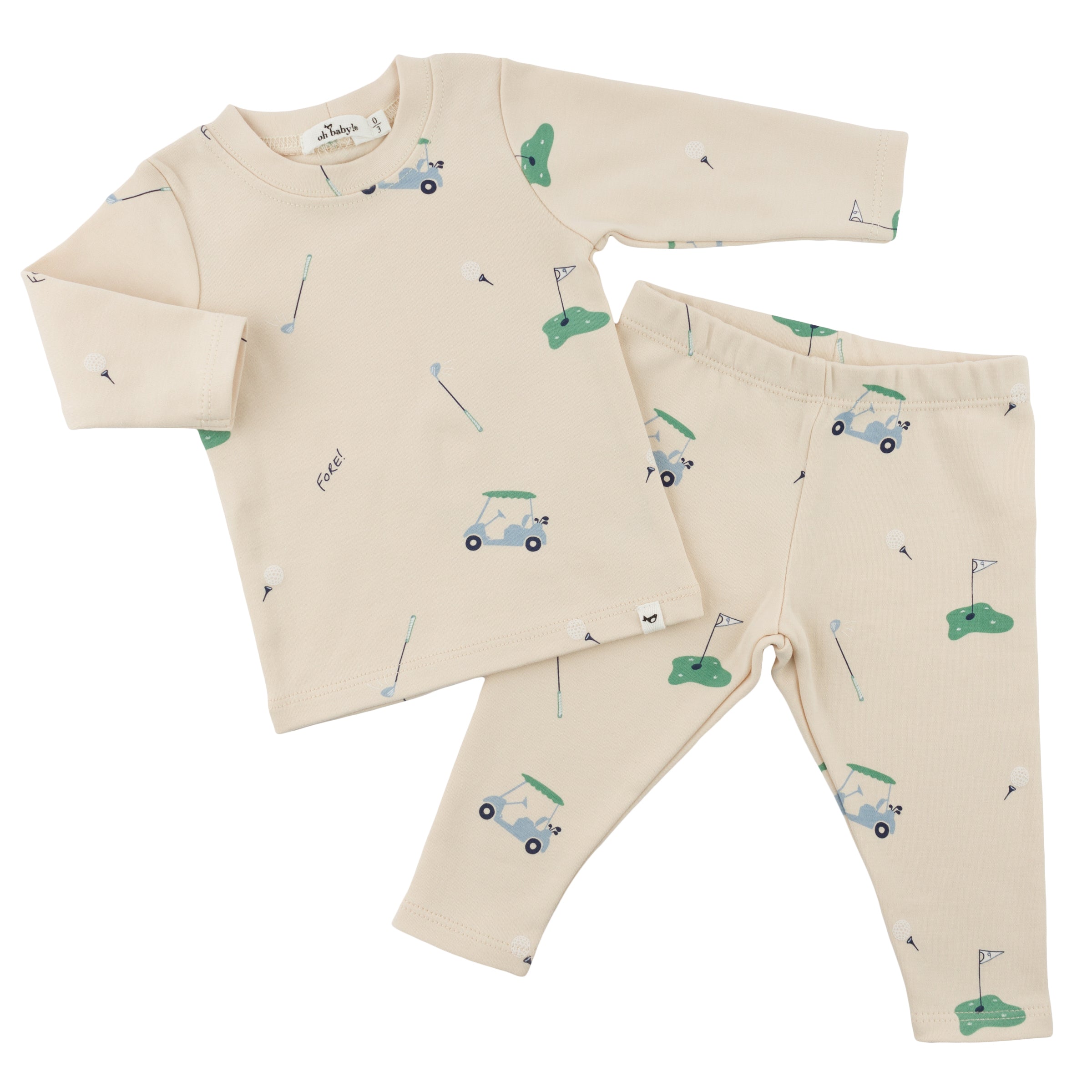 Two Piece Set - Golf Print - Natural