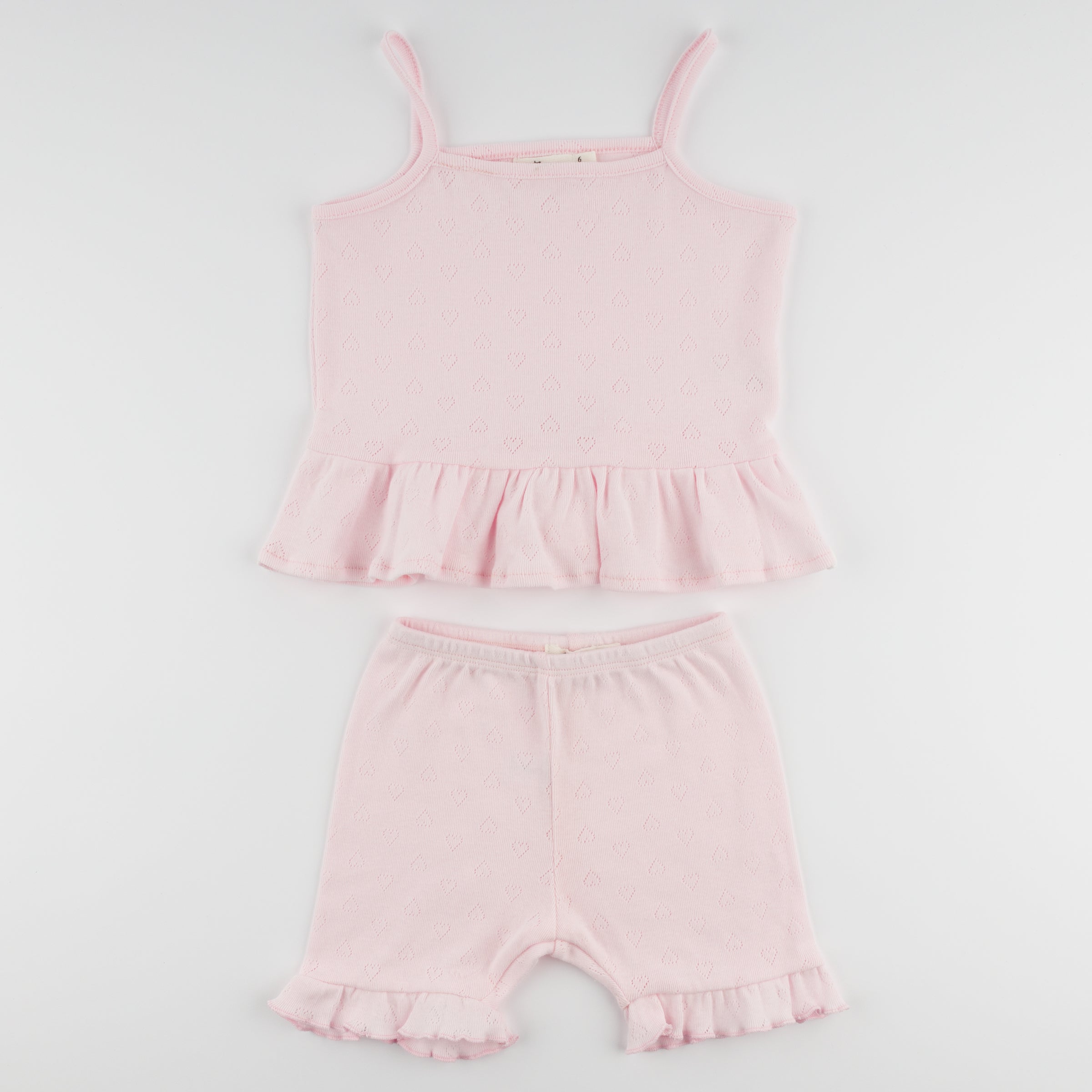 Hearts Pointelle Capri Set - Pale Pink