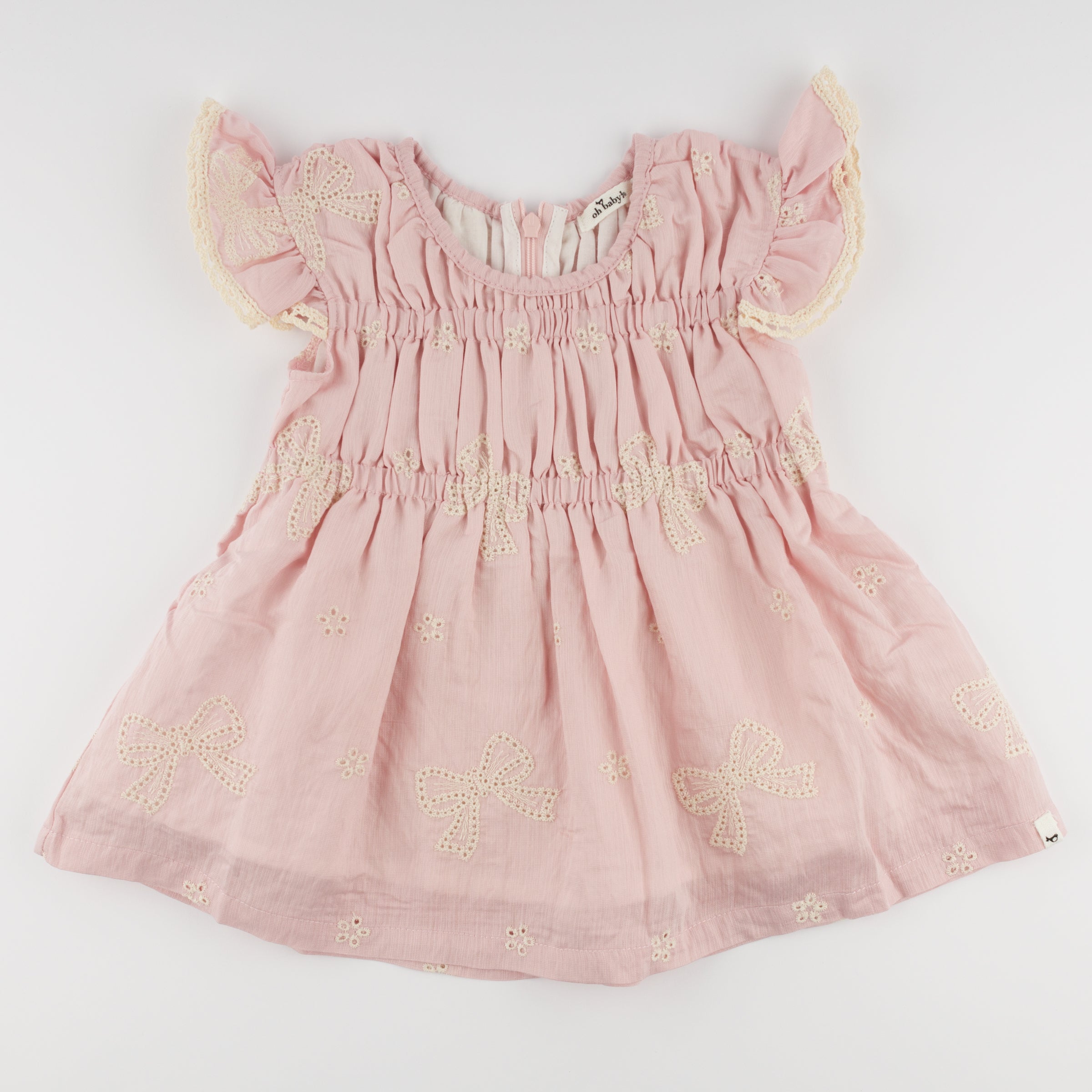 Embroidered Bows April Flutter Sleeve Dress - Dusty Pink