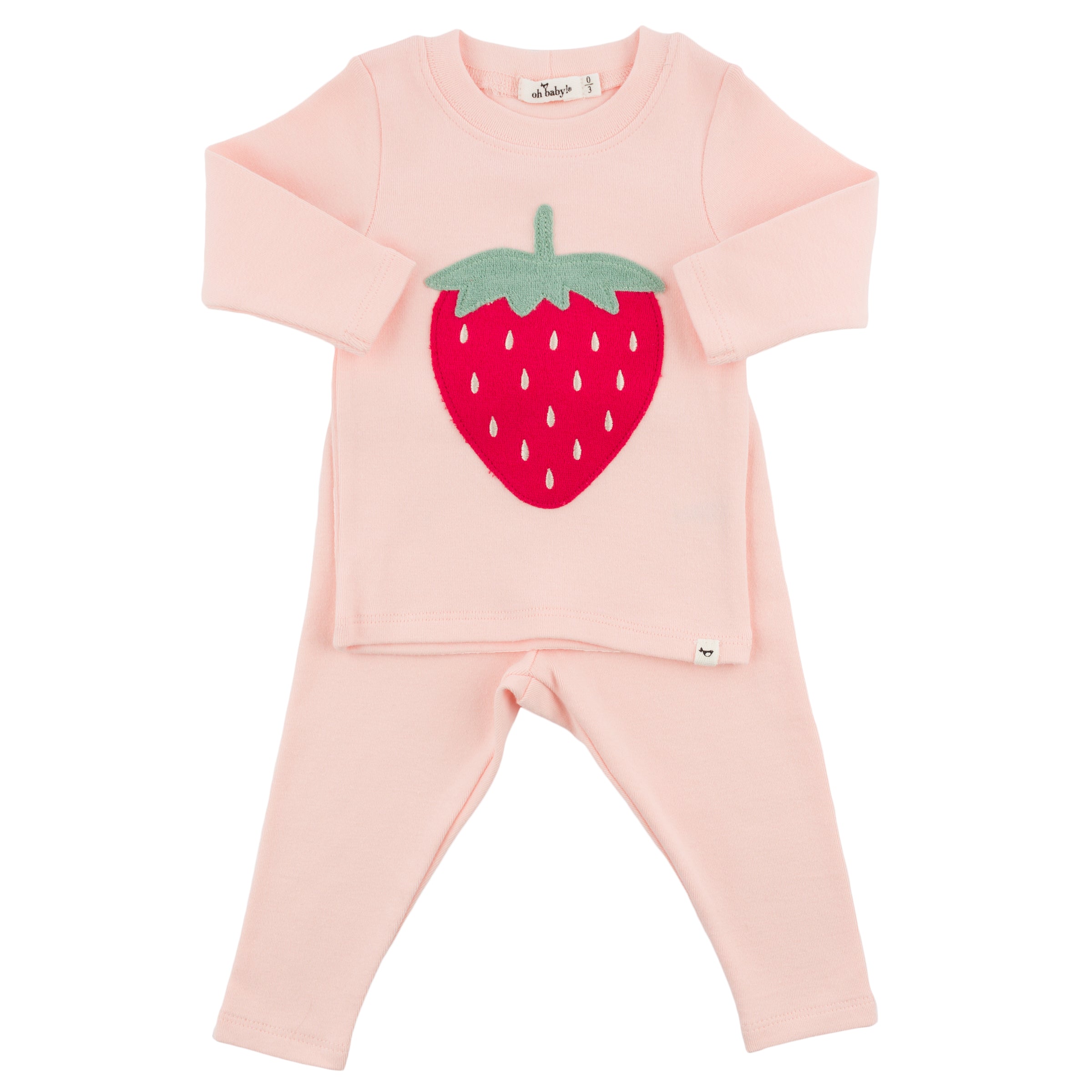 Two Piece Set - Strawberry Applique - Pale Pink