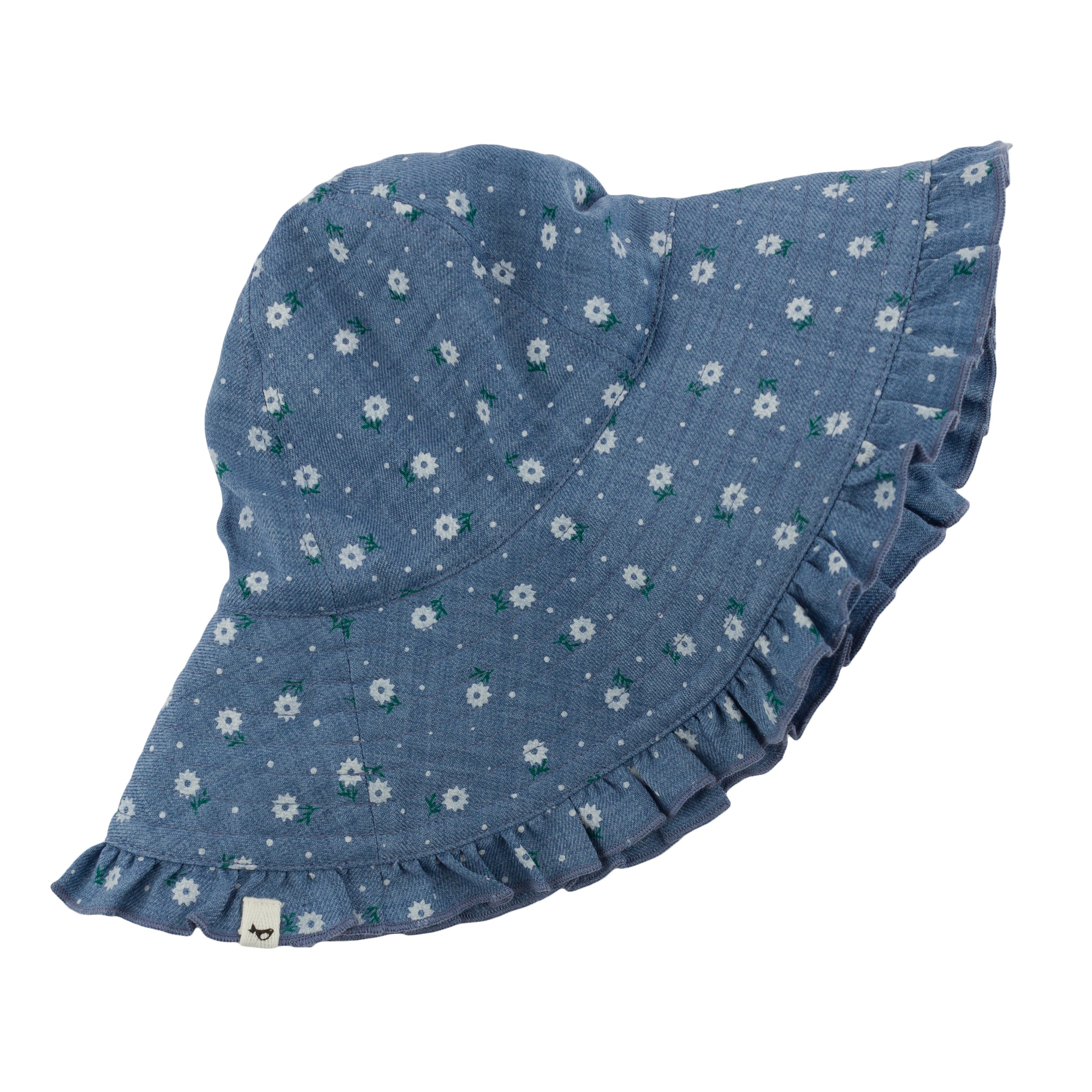 Denim Ruffle Sunhat - Sunburst Flower Print