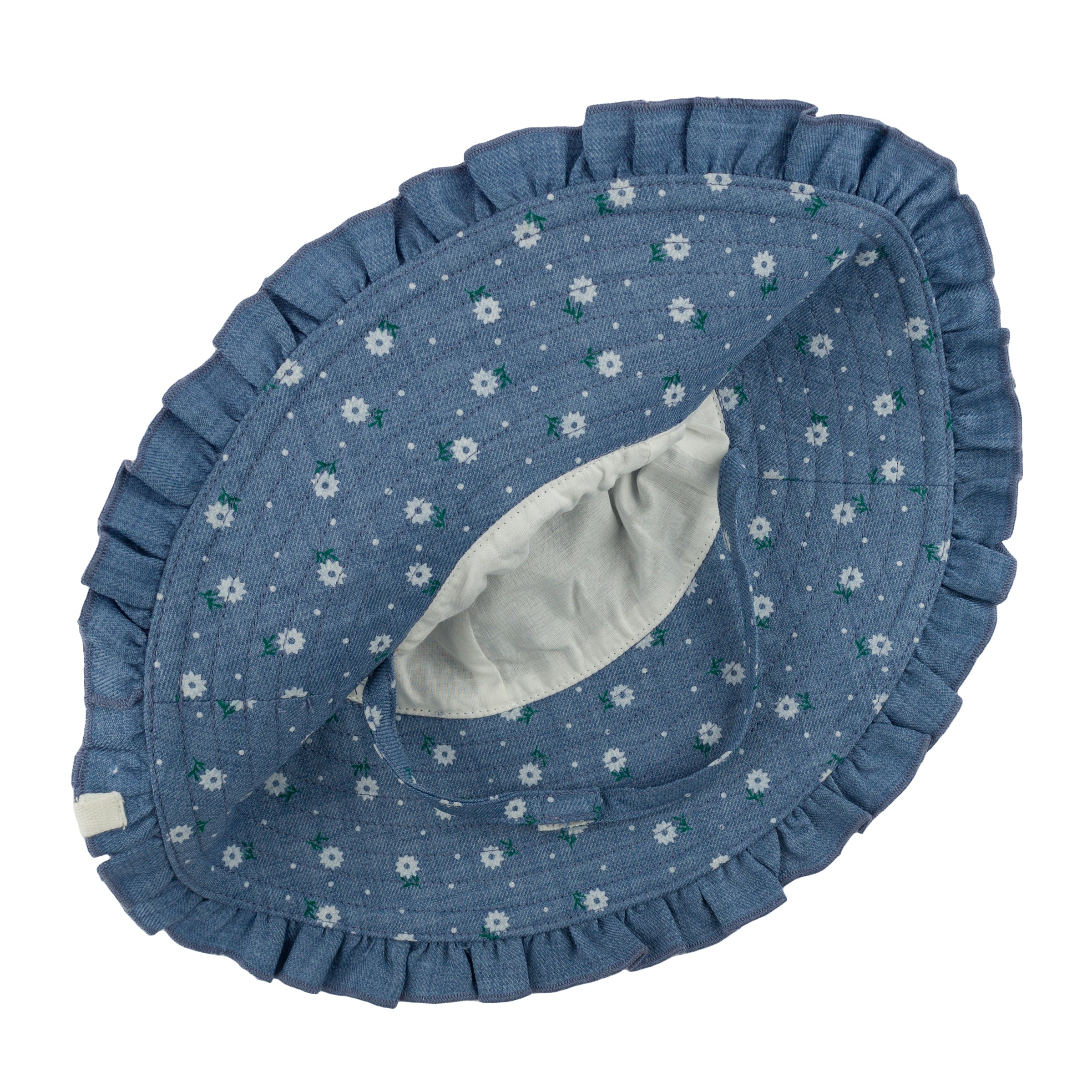 Denim Ruffle Sunhat - Sunburst Flower Print