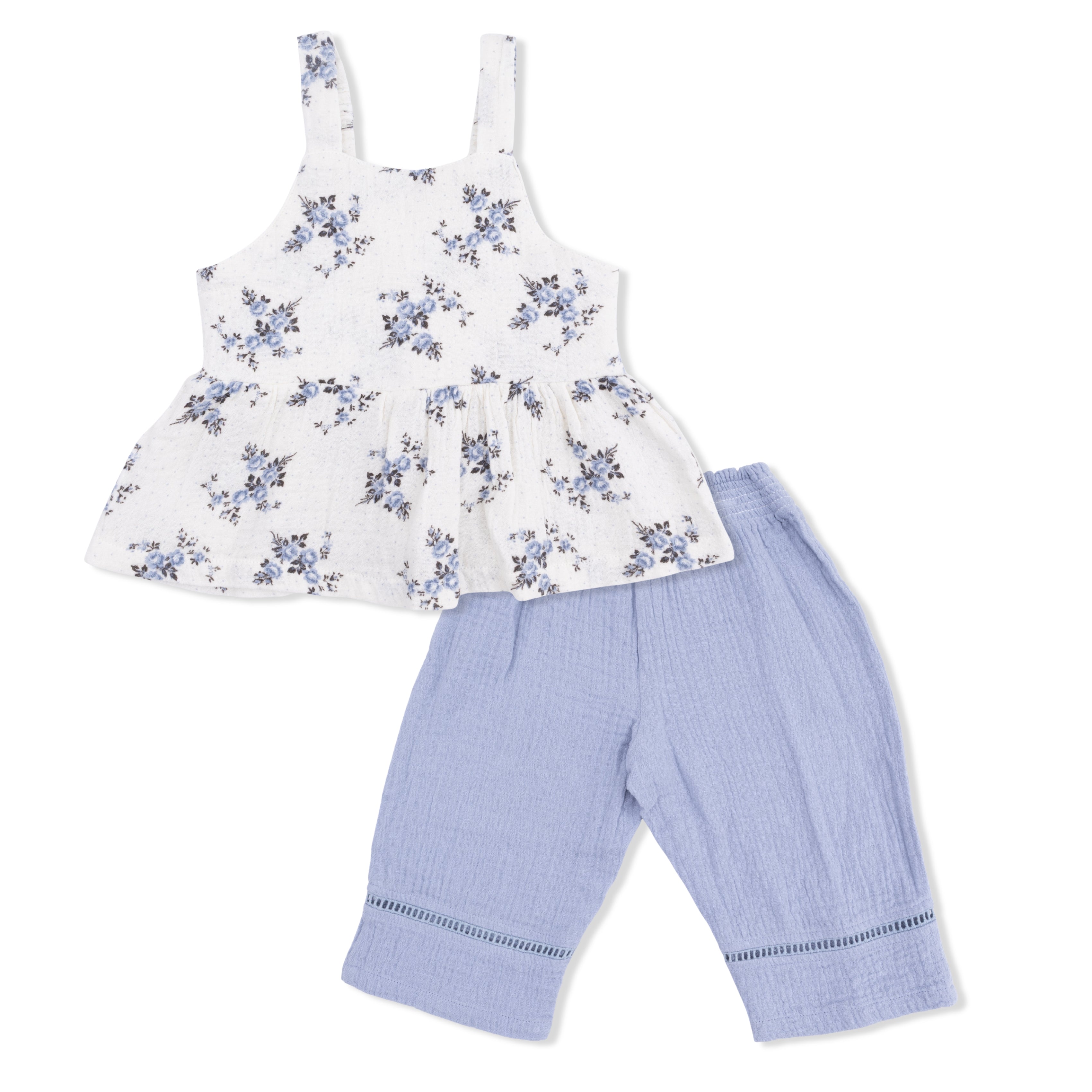 Peplum Tank With Smocked Waist Pant - Belle Rosette Dot